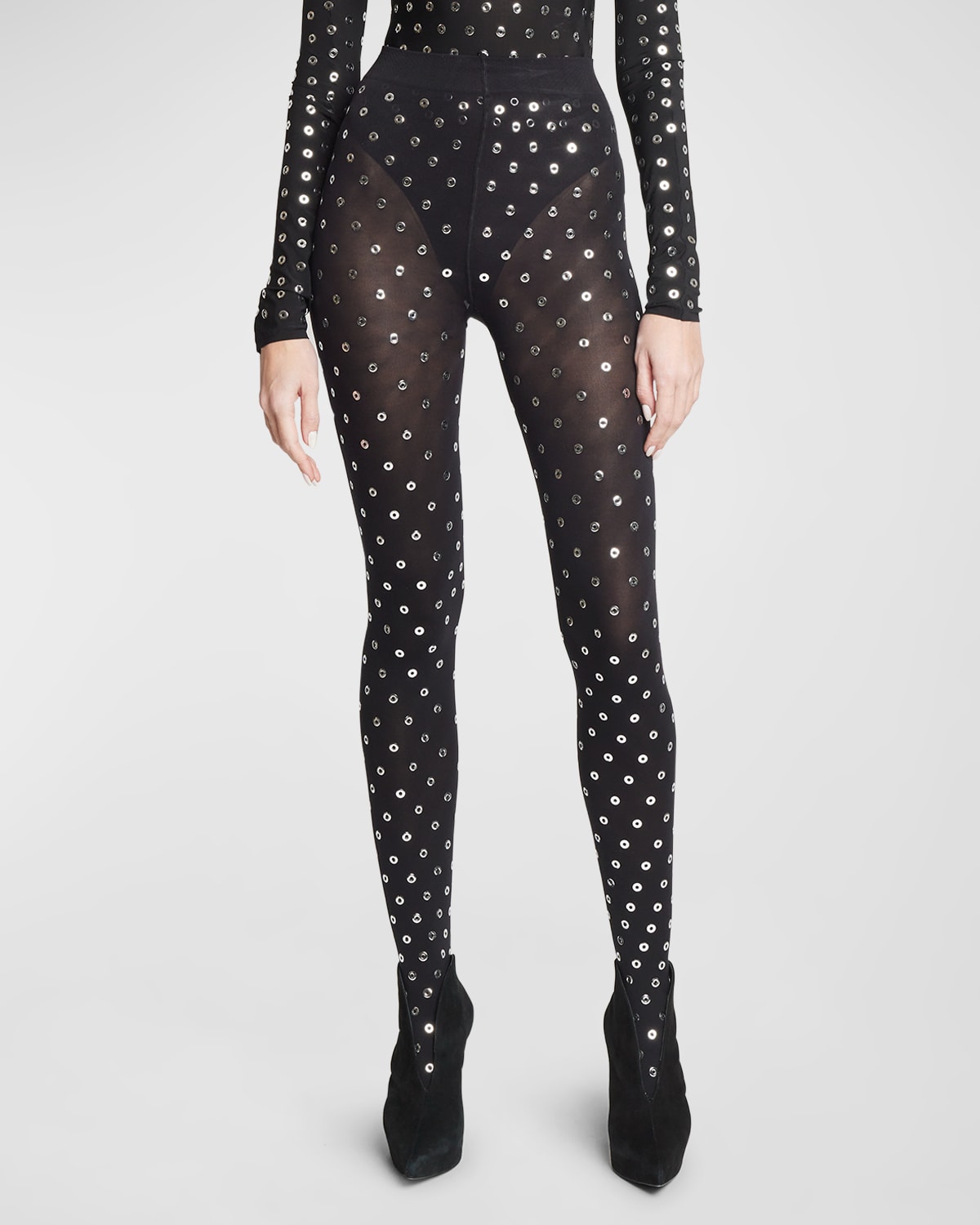 Alaïa Grommet Eyelet Tights In Noirargent