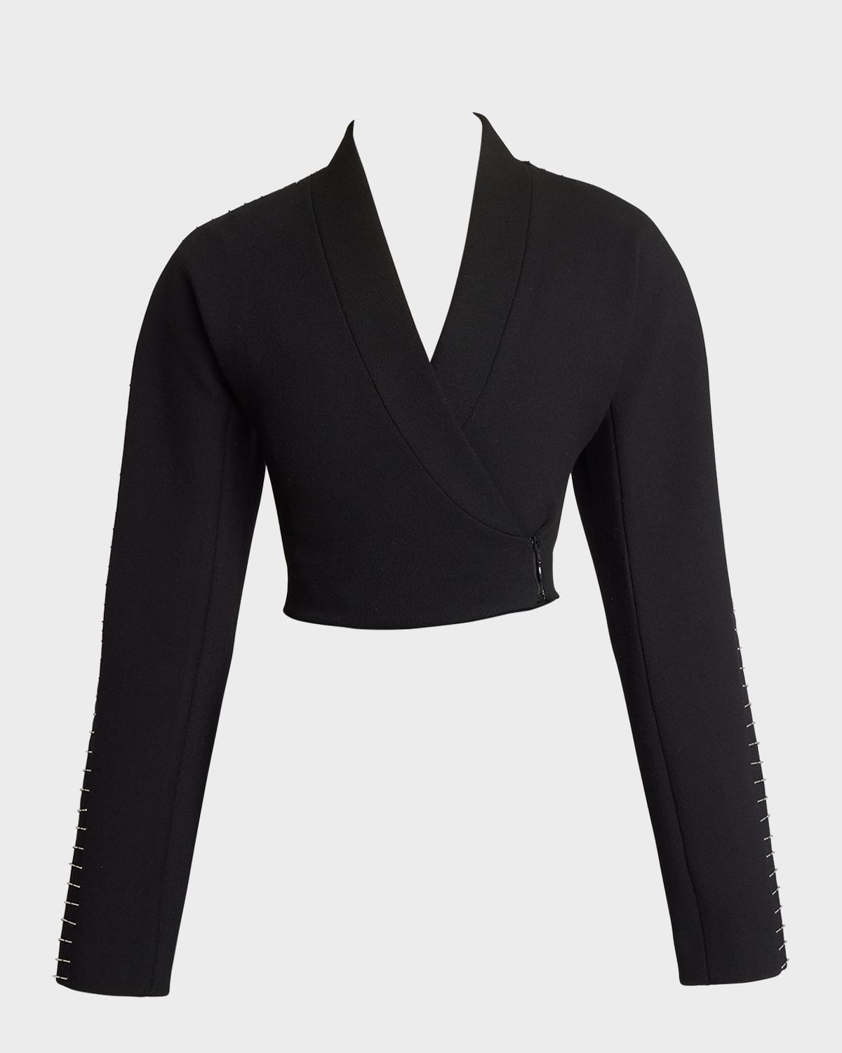 Shop Alaïa Pin Embroidered Zip-front Crop Jacket In Noir Alaia