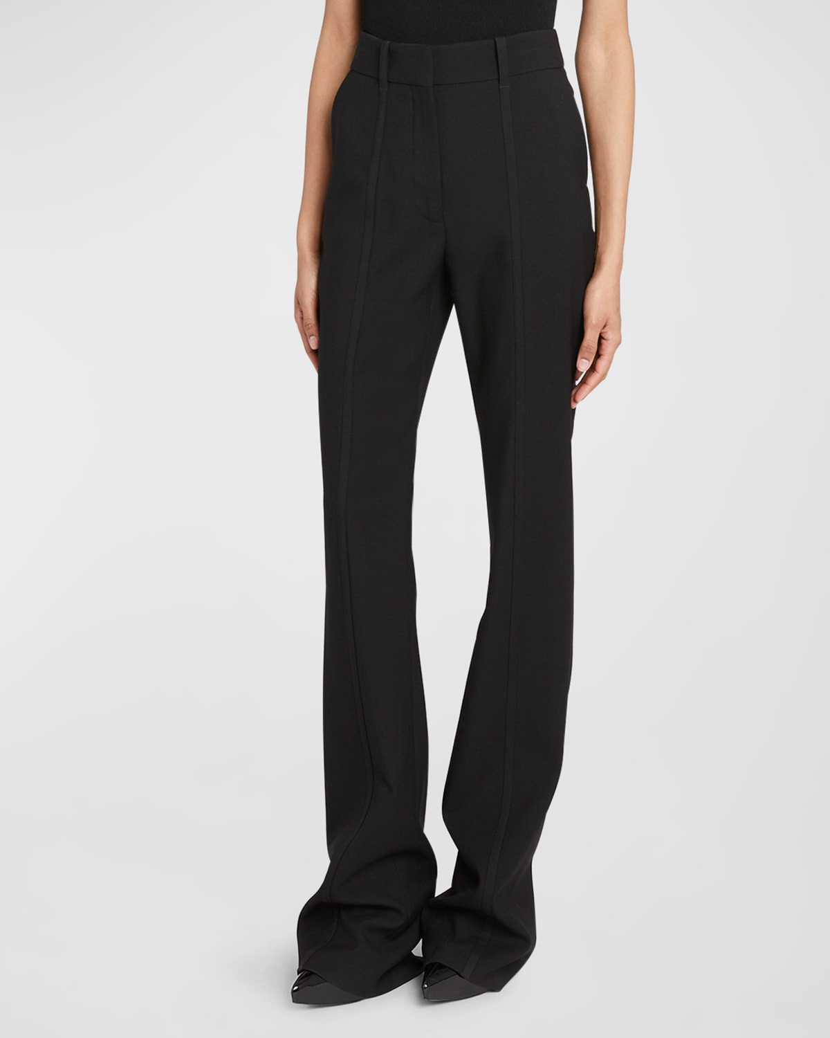 Topstitched Bootcut-Leg Crepe Tailored Pants