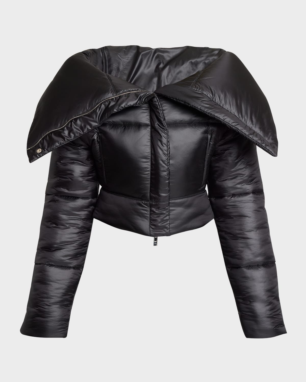 Shop Alaïa Foldover-collar Crop Puffer Jacket In Noir Alaia