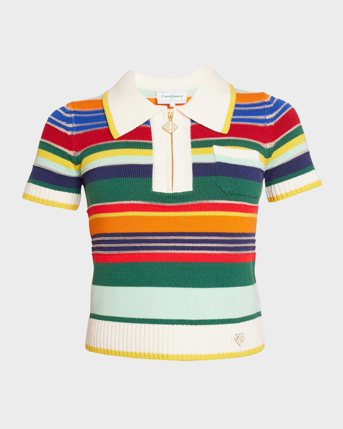 CASABLANCA NYLON STRIPED KNIT POLO TOP