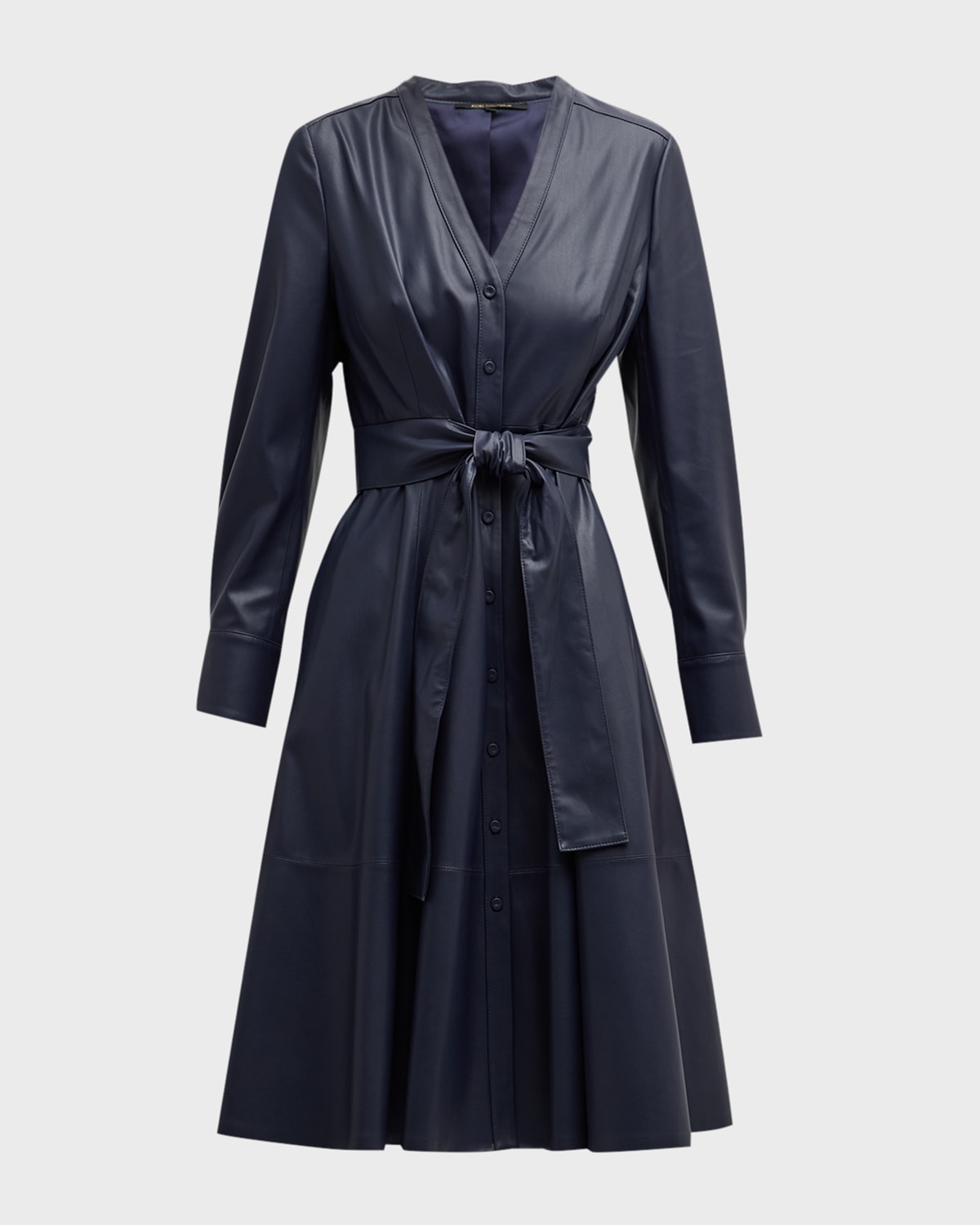 Kobi Halperin Fontana Belted Faux Leather Midi Dress In Navy