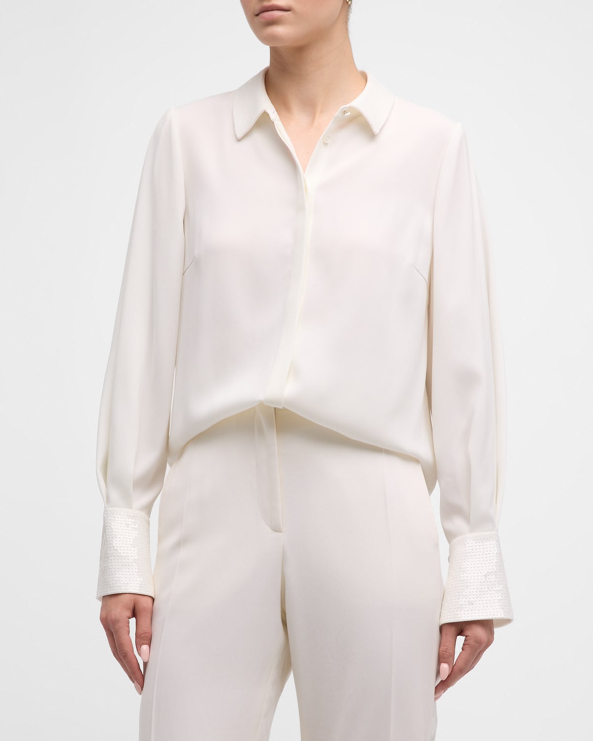 Shop Kobi Halperin Linden Pleated Sequined Blouse In Ivory