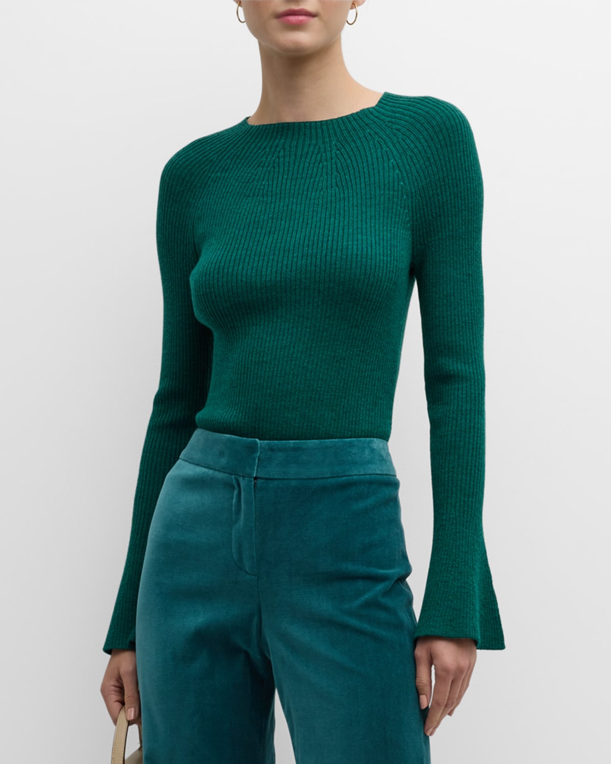 KOBI HALPERIN MERCER FLARE-SLEEVE RIBBED WOOL SWEATER