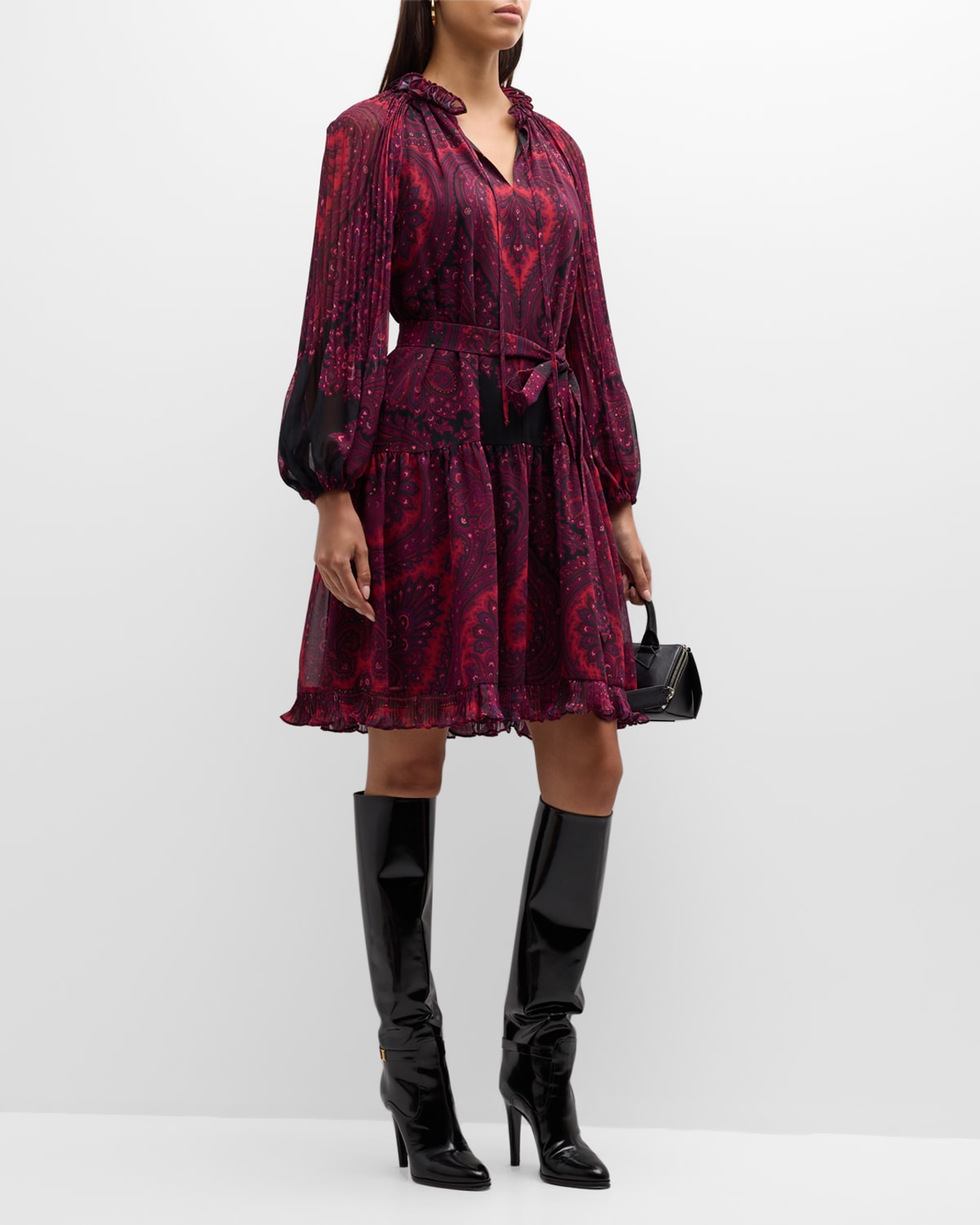 KOBI HALPERIN TRINITY BLOUSON-SLEEVE PAISLEY-PRINT MIDI DRESS