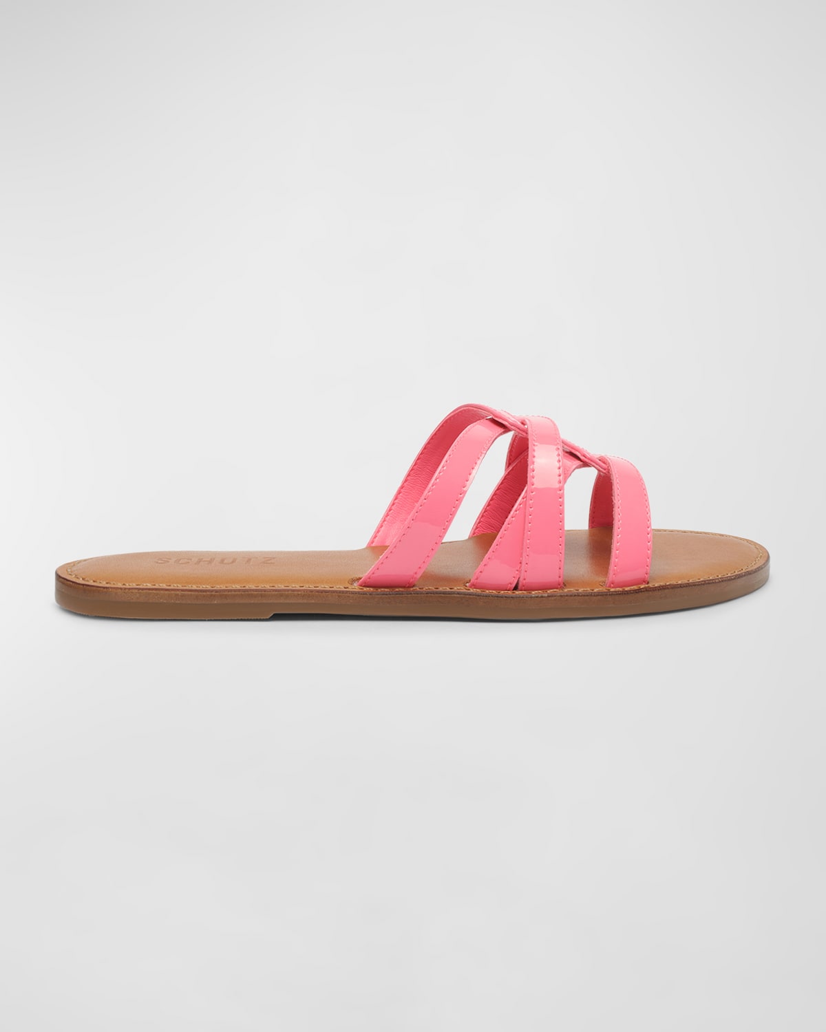 SCHUTZ LYTA PATENT INTERWOVEN FLAT SLIDE SANDALS