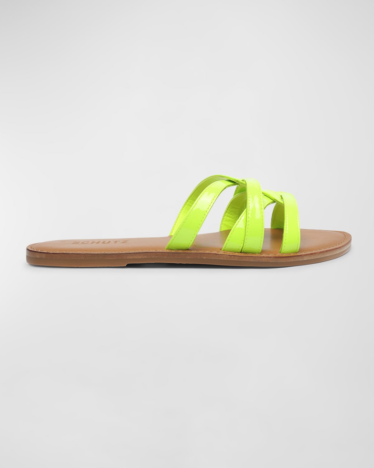 SCHUTZ LYTA PATENT INTERWOVEN FLAT SLIDE SANDALS