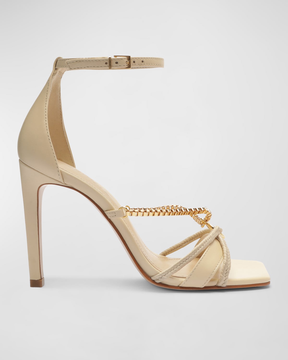 SCHUTZ SILVIE CHAIN LEATHER ANKLE-STRAP SANDALS