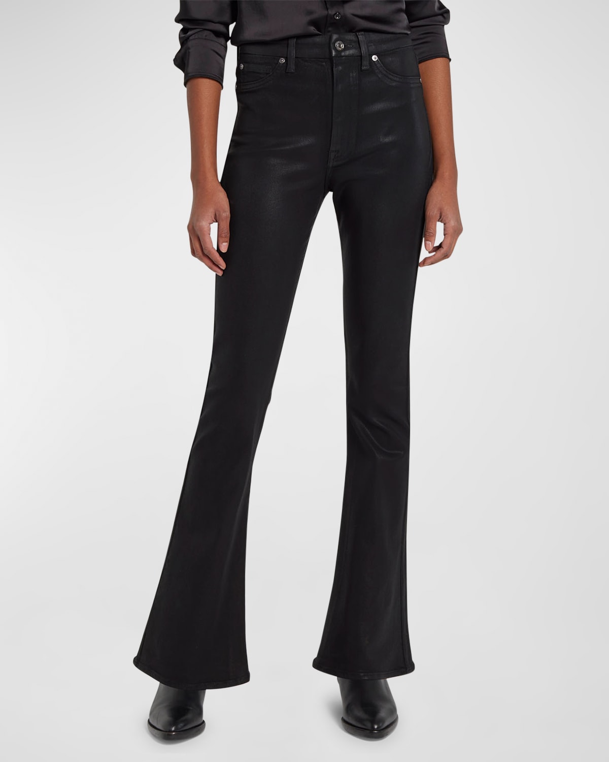 7 For All Mankind Ultra High Rise Skinny Bootcut Jeans In Coated Black In Coated Black