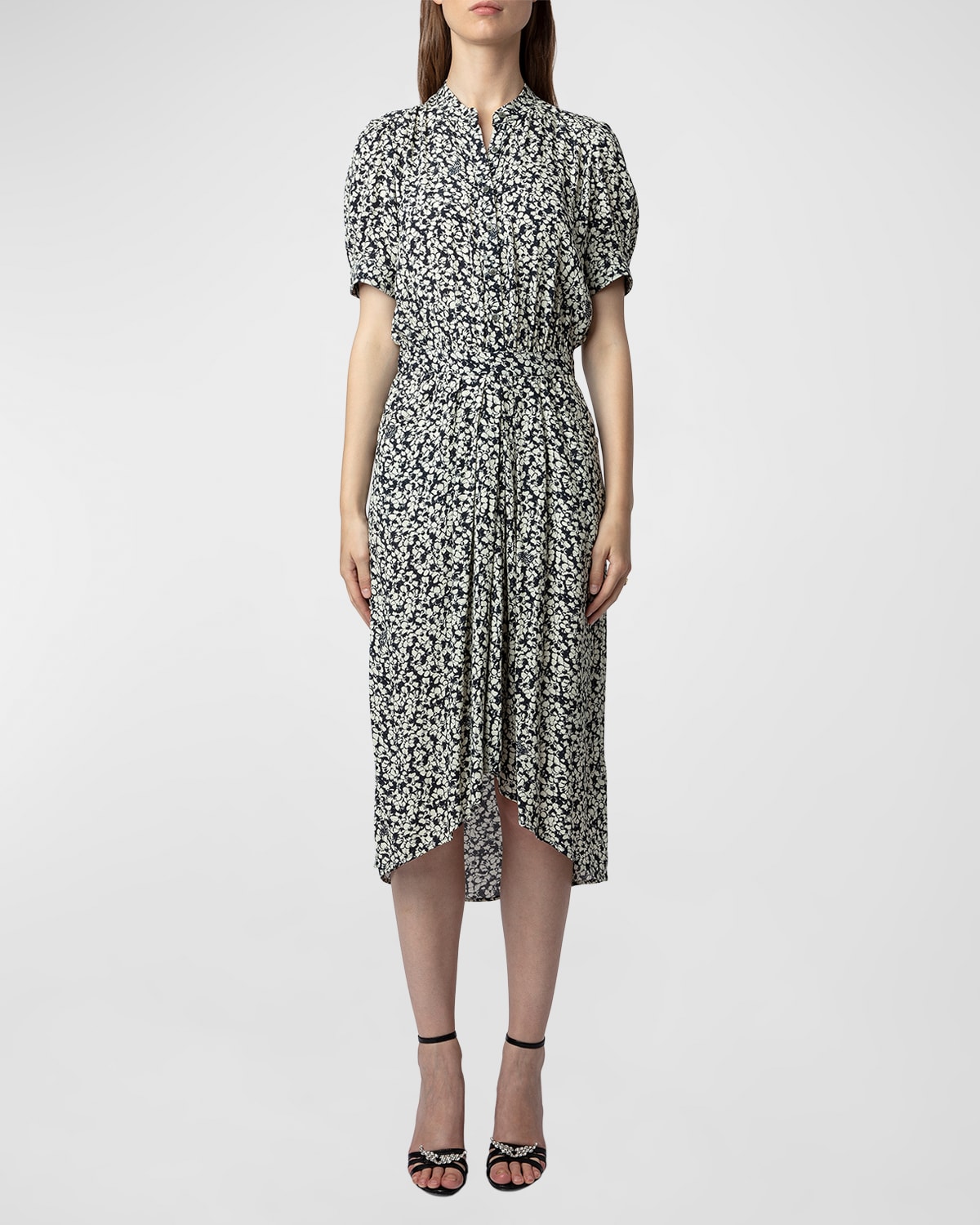 Shop Zadig & Voltaire Rima Crepe Floral-print Shirtdress In Vanille