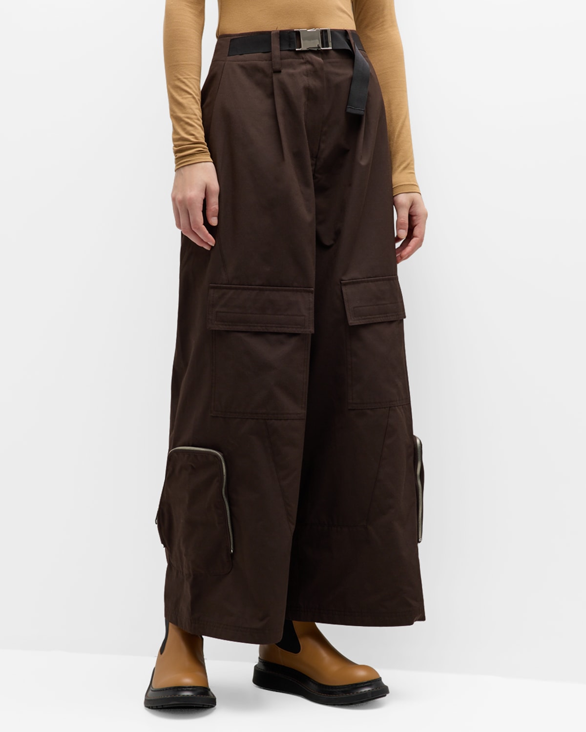 Studio Tomboy X Belted Wide-leg Cargo Trousers In Brown