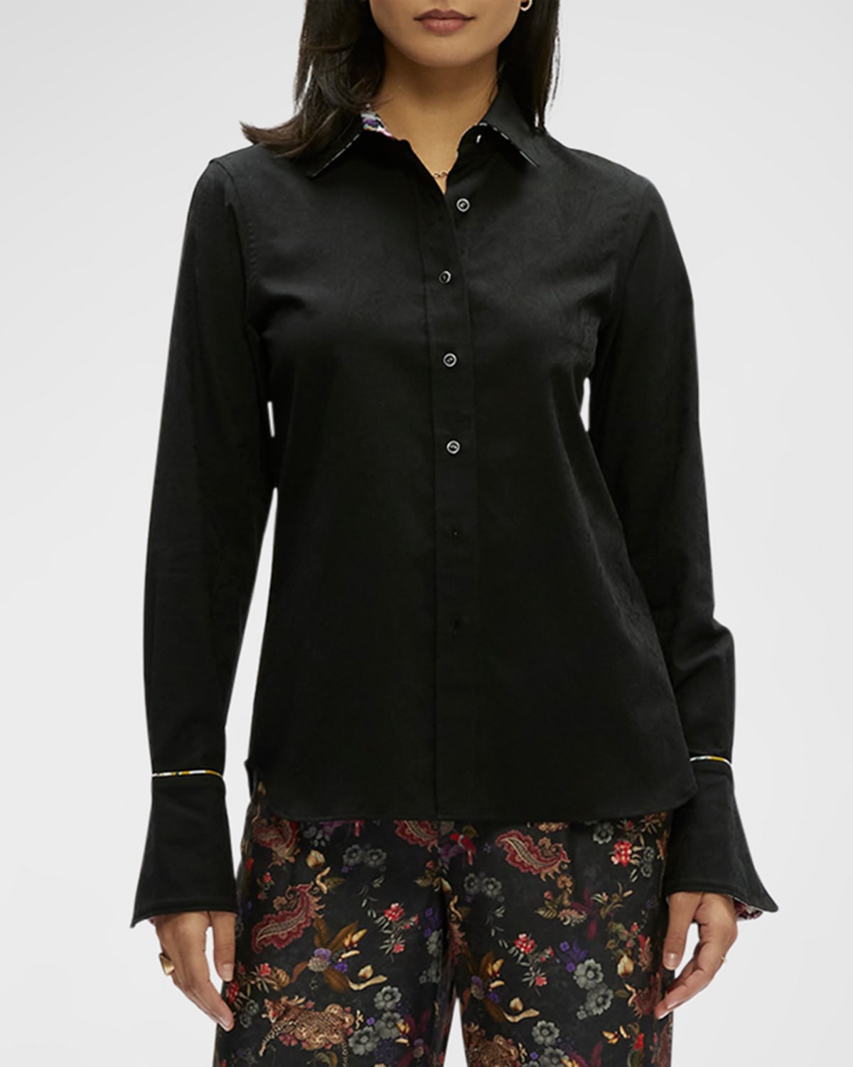 Robert Graham Priscilla Button-down Split-cuff Shirt In Black