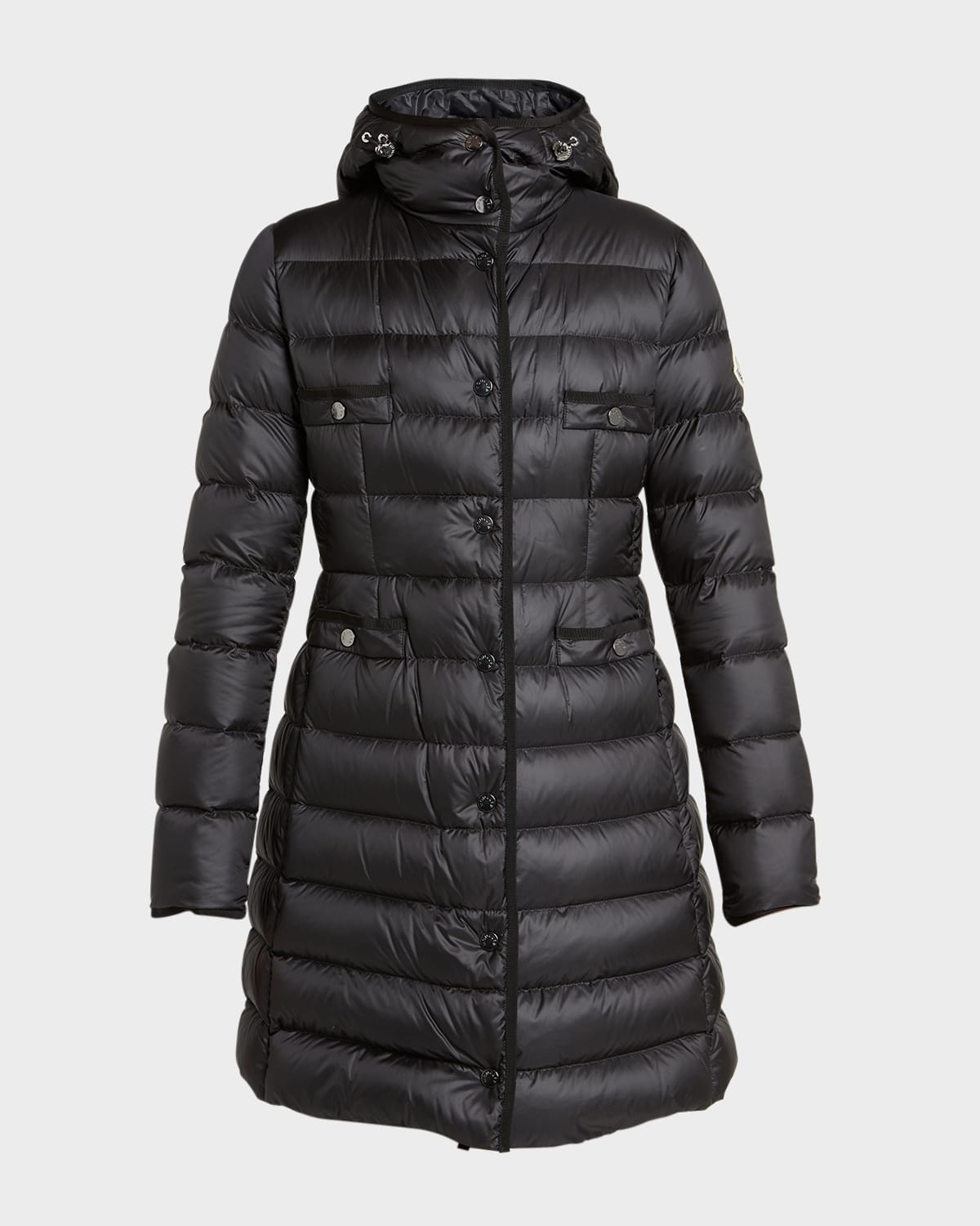 Moncler Hirma Hooded Long Puffer Jacket In Black