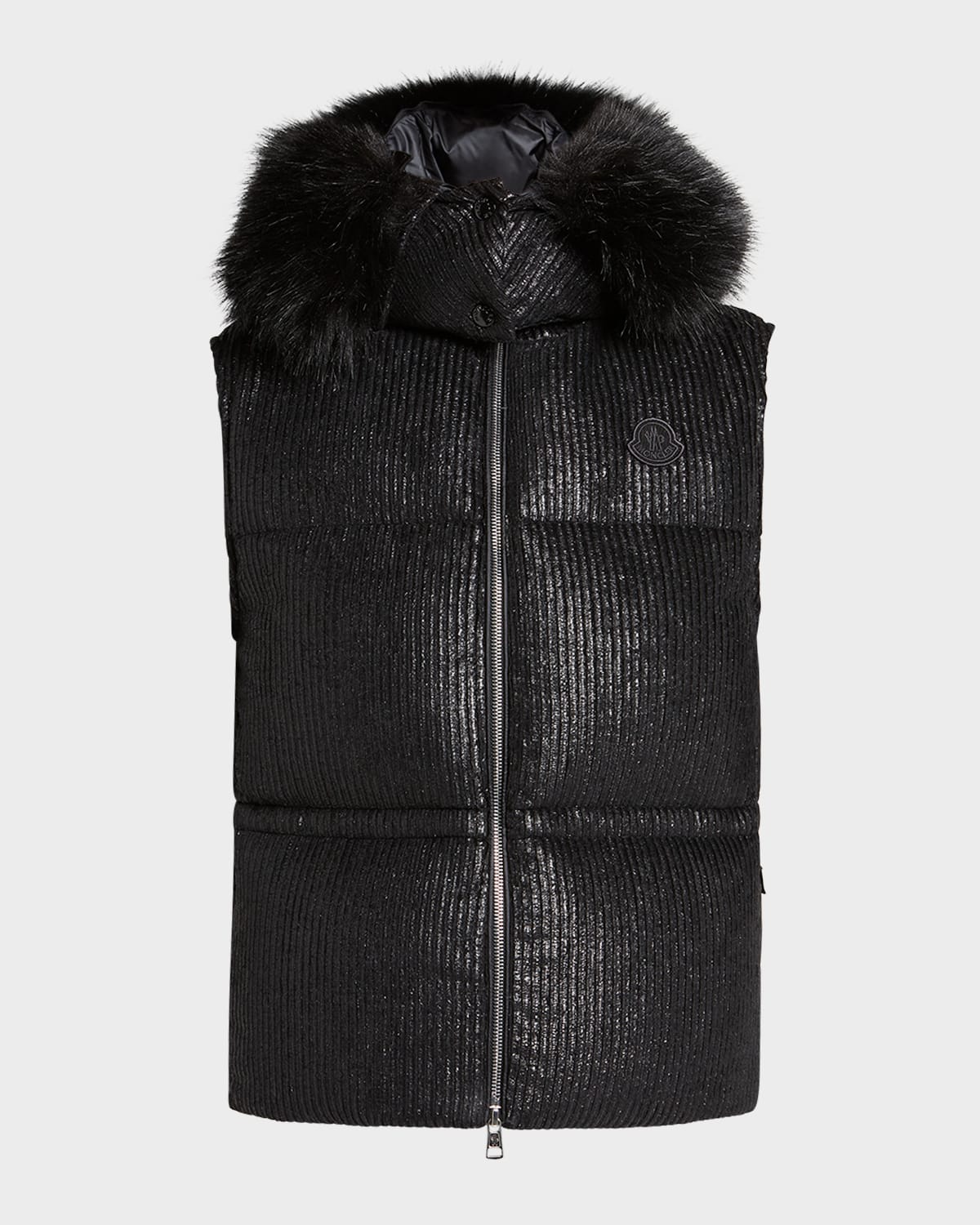 Moncler Mergule Puffer Vest With Faux Fur Hood In Black ModeSens