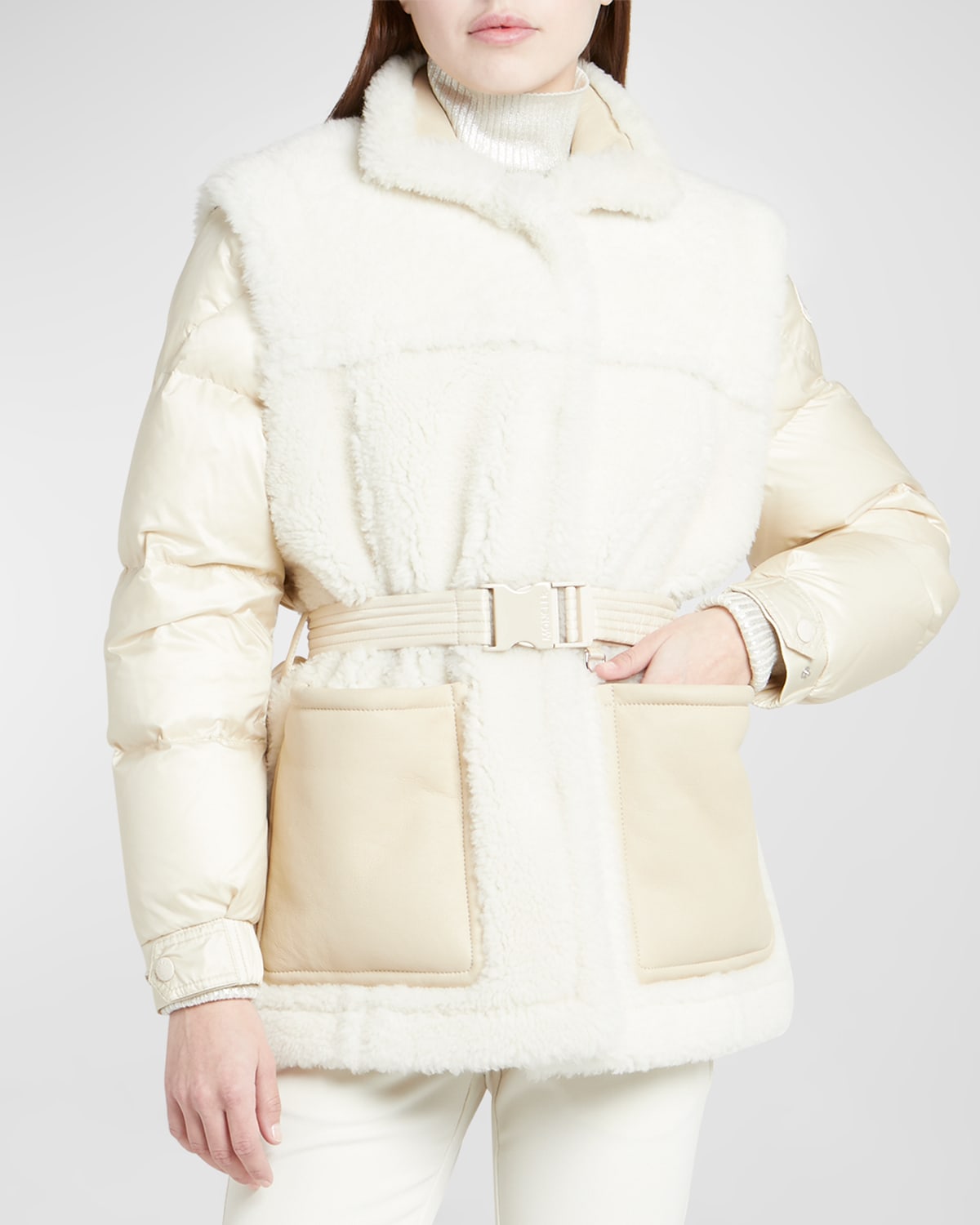 Charente Belted Puffer Jacket with Shearling Front