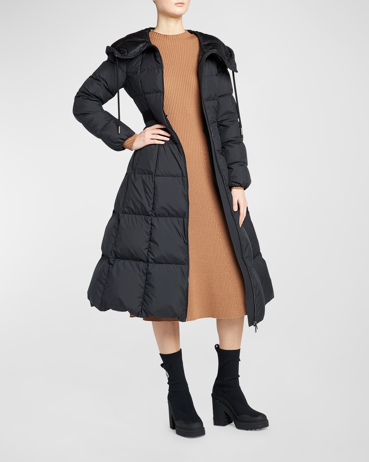 Moncler Faucon Quilted Long Puffer Coat In Black