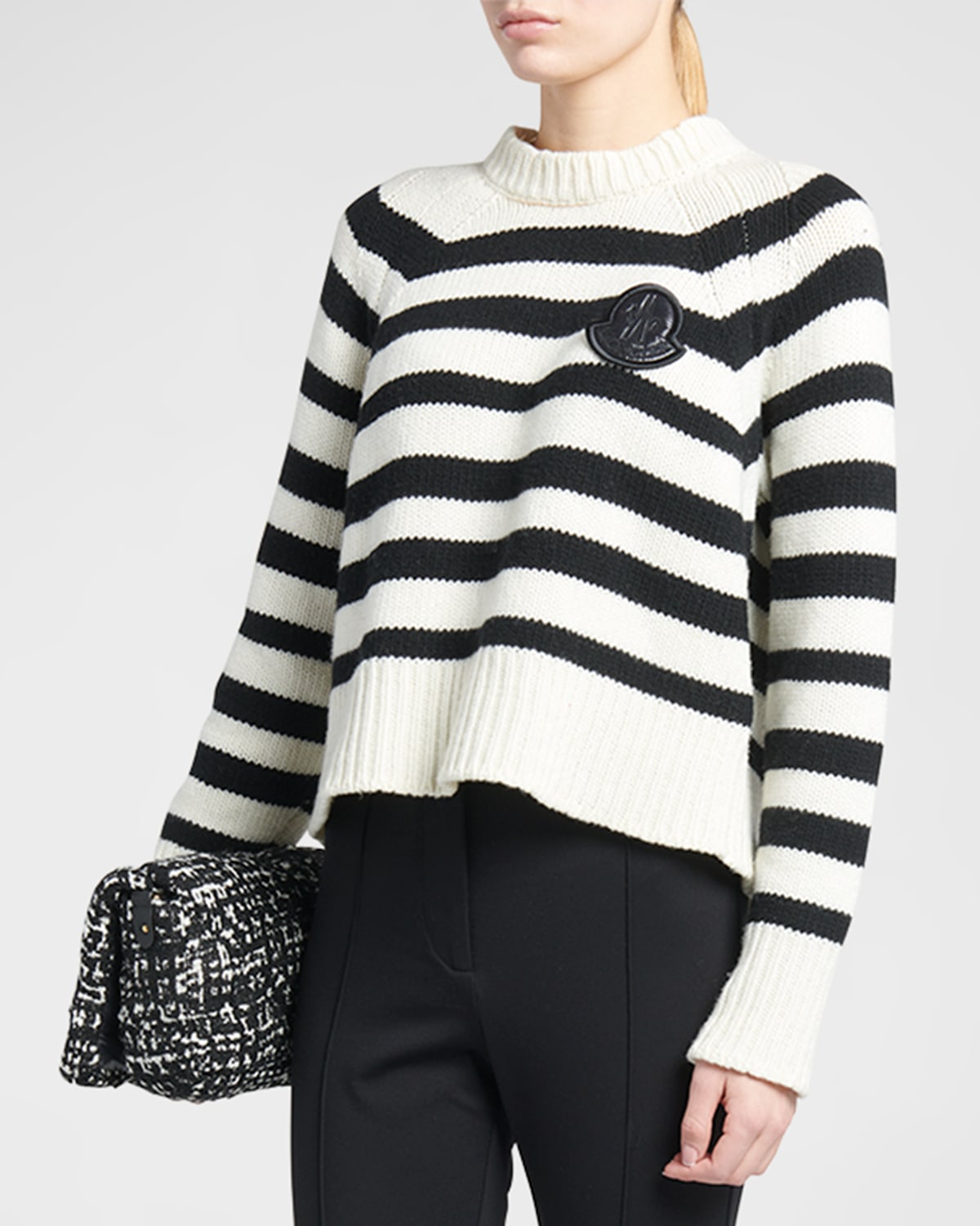 Shop Moncler Striped Wool Crewneck Sweater In White