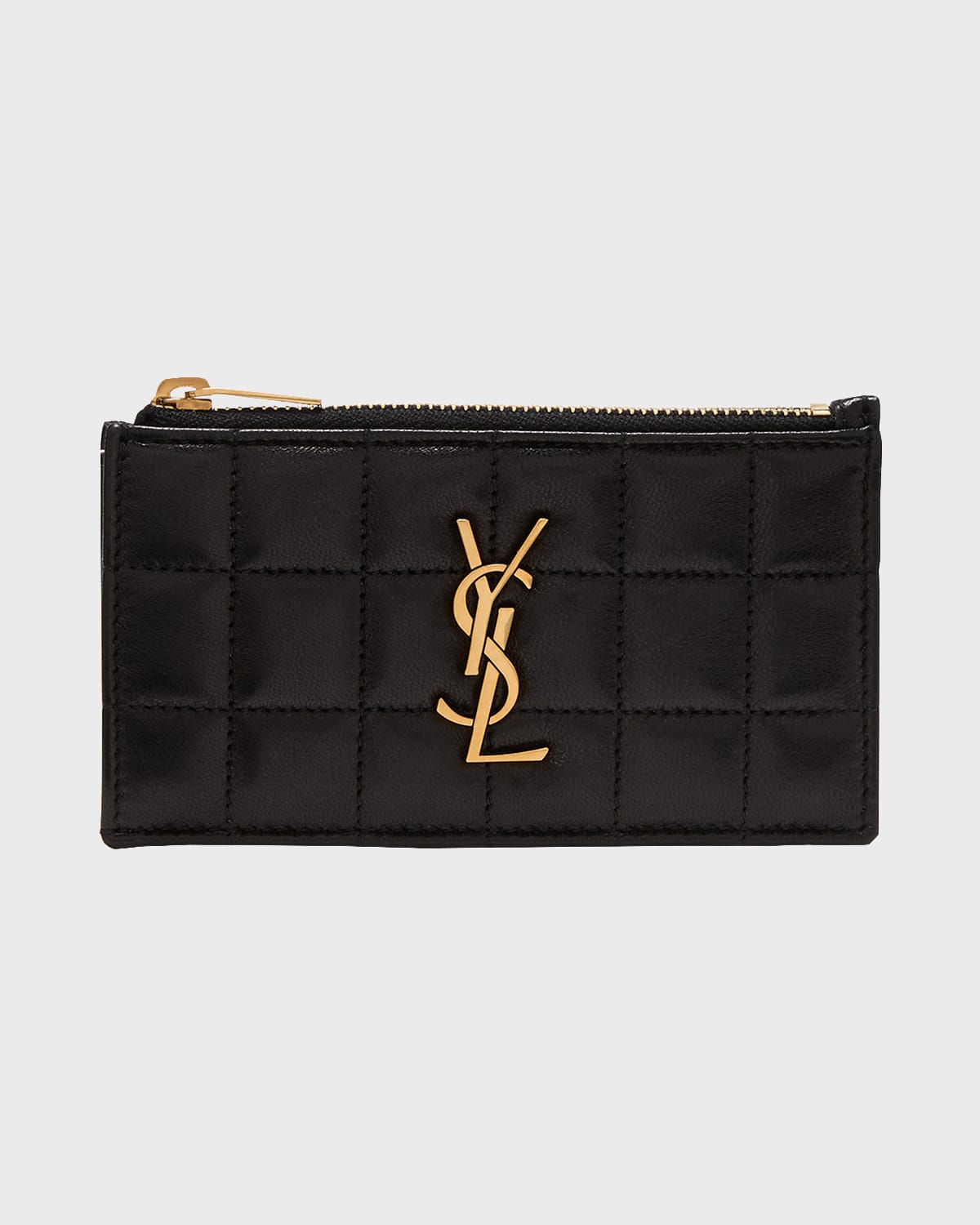 Saint Laurent Cassandra Zip Quilted Leather Card Holder In 1000 Noir