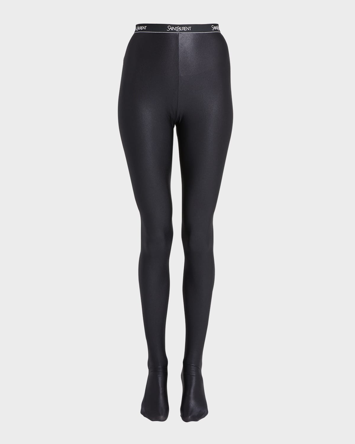 Saint Laurent High Waist Jersey Footed Leggings In Nero