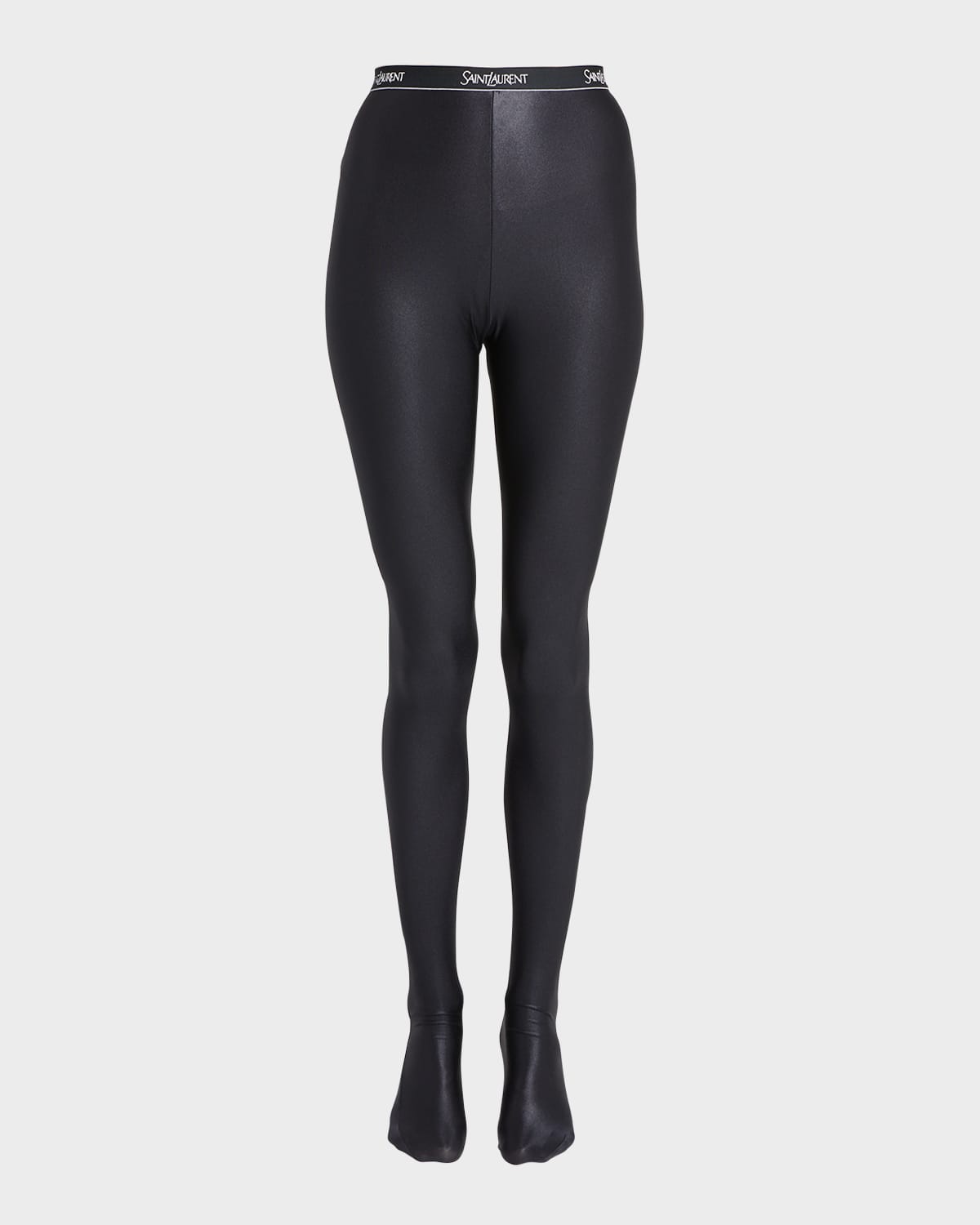 Shiny Footed Leggings with Logo Band