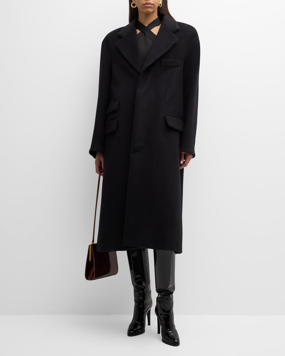 Shop Saint Laurent Wool-blend Overcoat In Nero