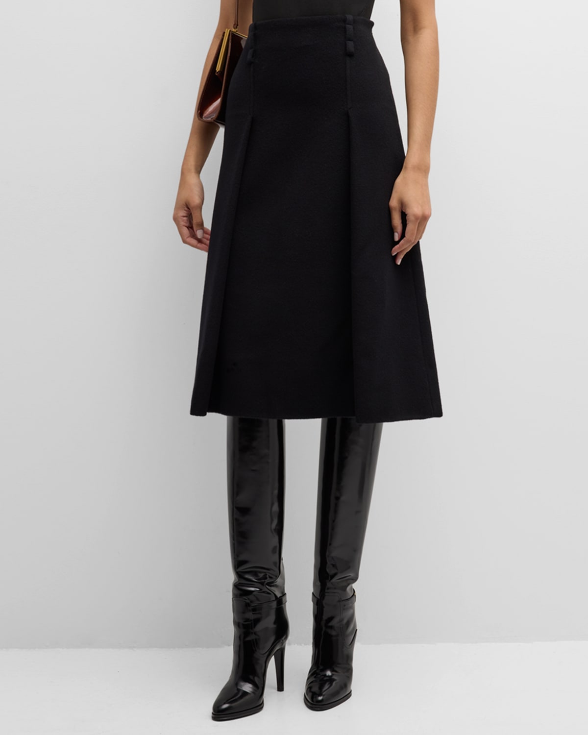 Saint Laurent Pleated Brushed Wool-cashmere Skirt In Nero