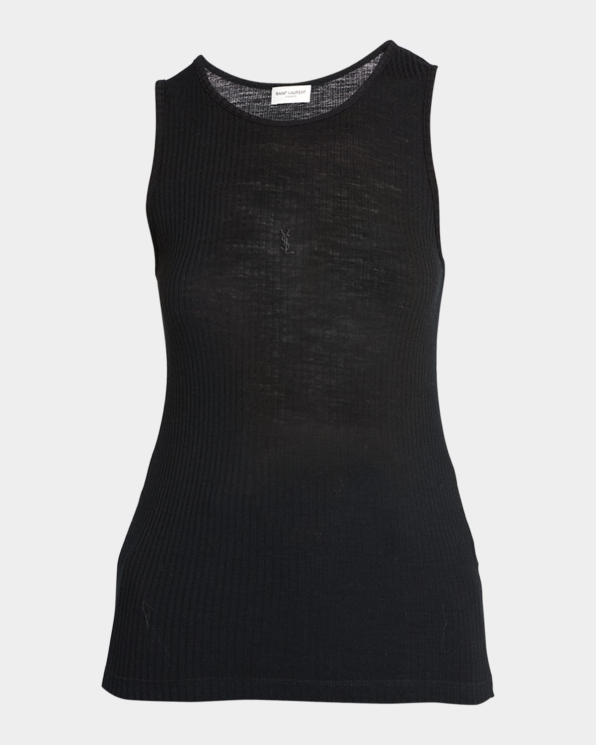 Saint Laurent Logo-embroidered Wool Tank Top In Nero