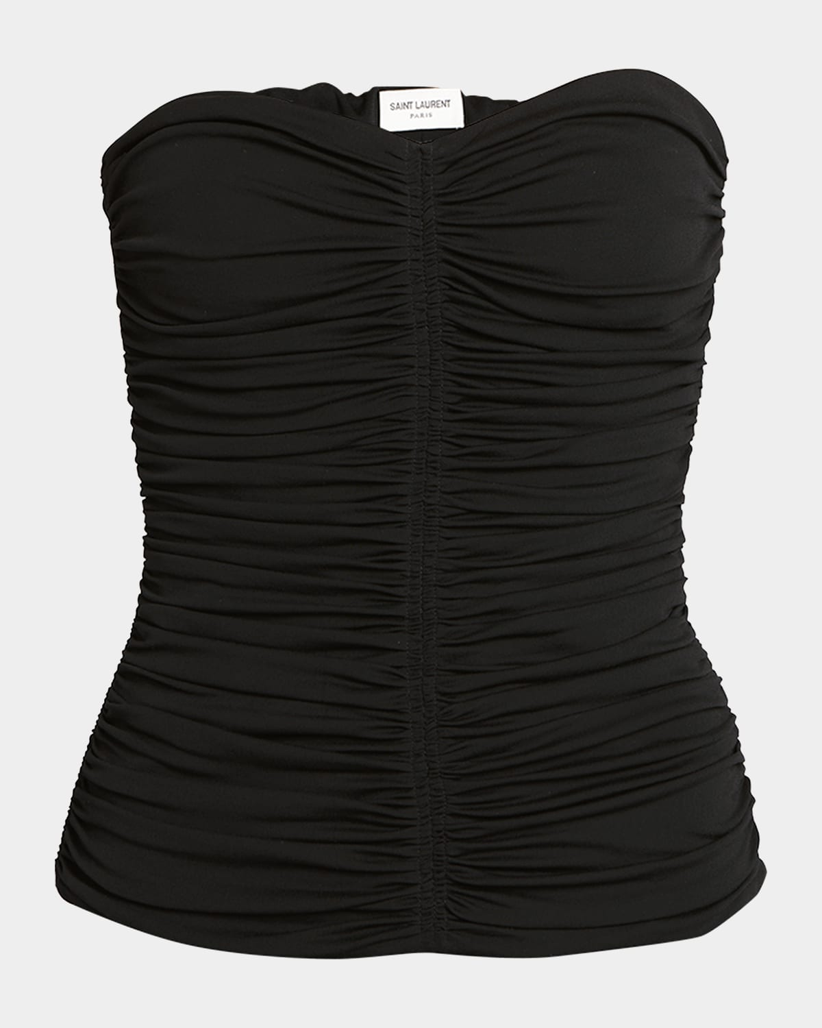 Saint Laurent Strapless Ruched Crepe-jersey Bustier Top In Nero