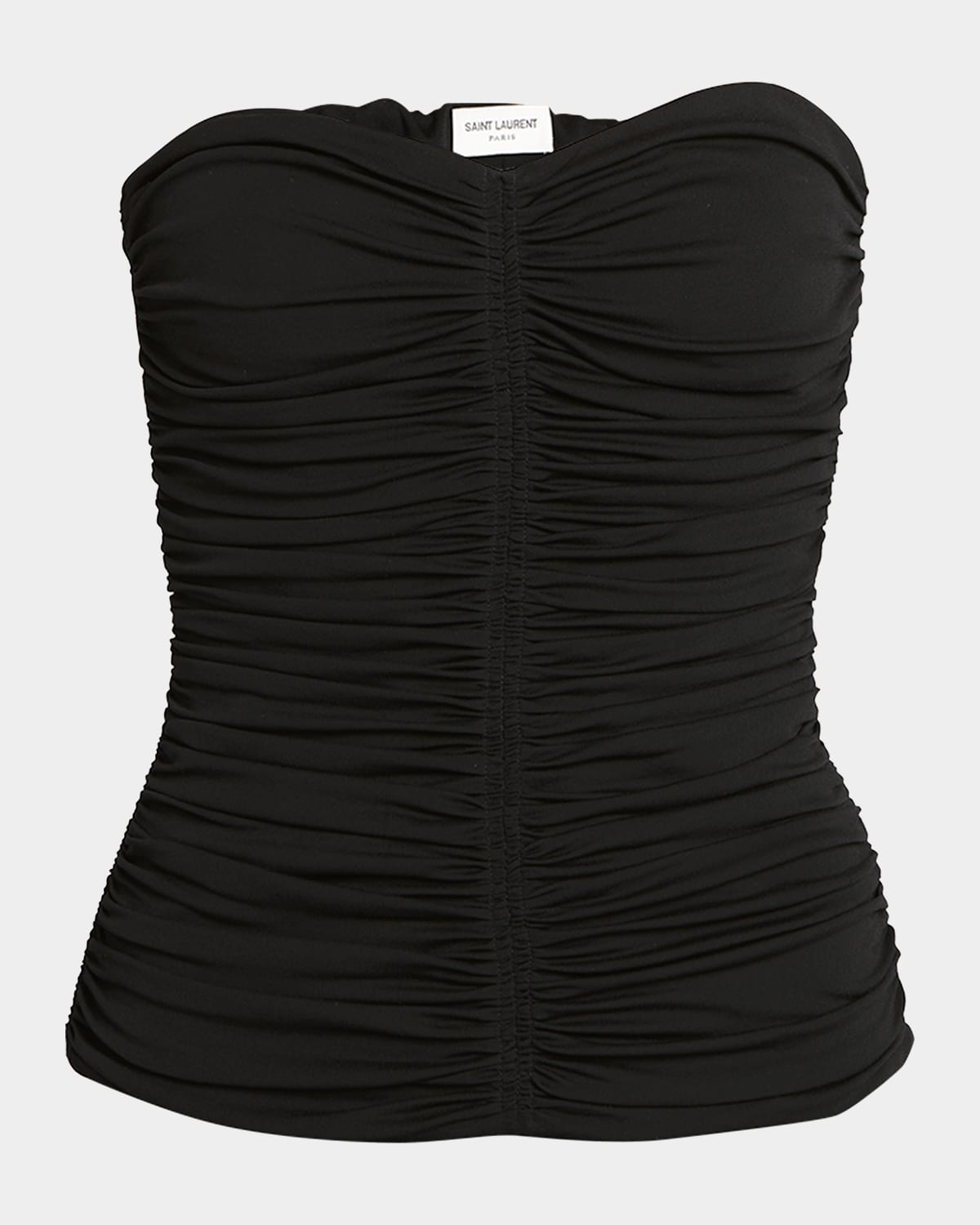 Shop Saint Laurent Ruched Strapless Tube Top In Nero