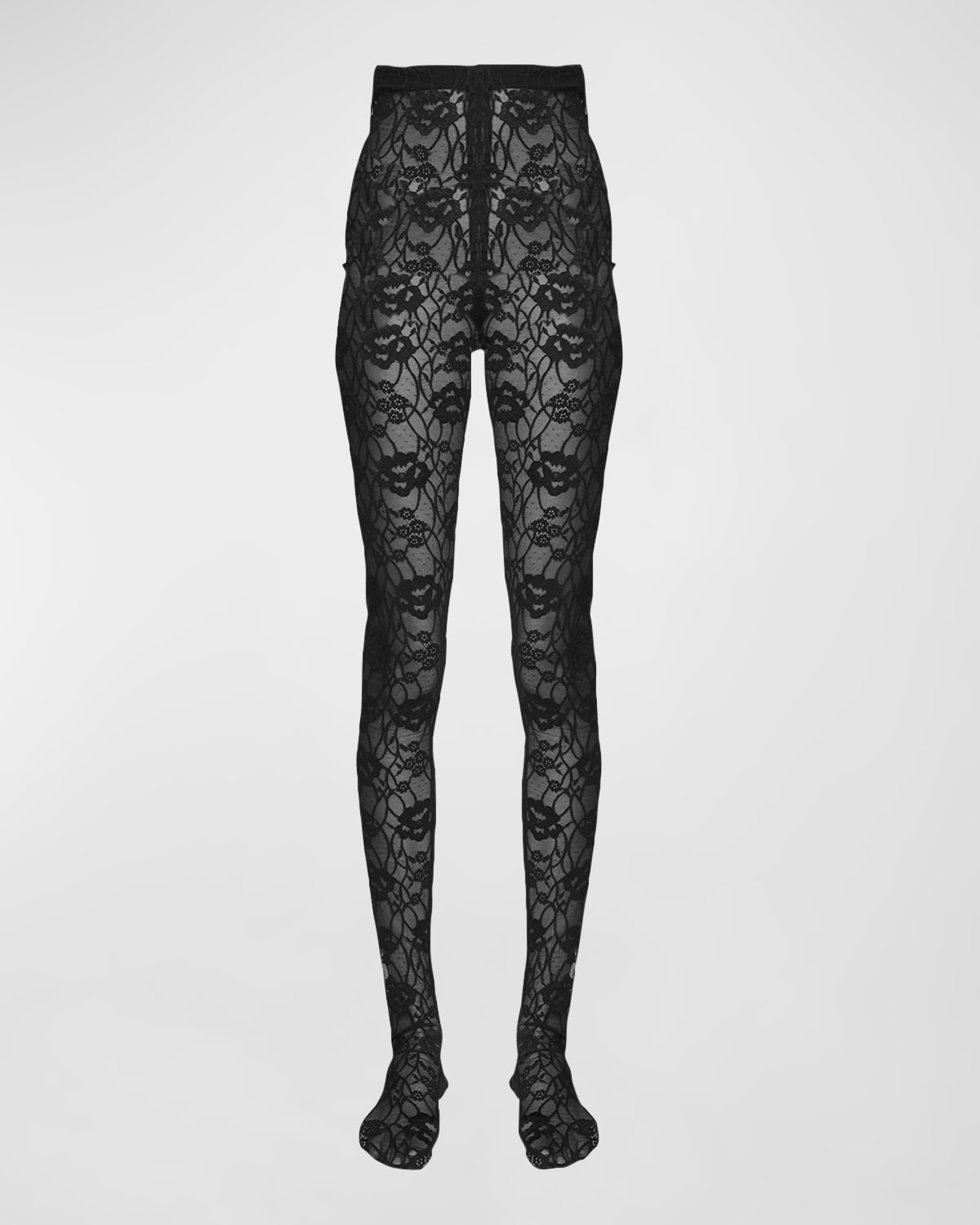 Saint Laurent High-rise Lace Tights In Nero