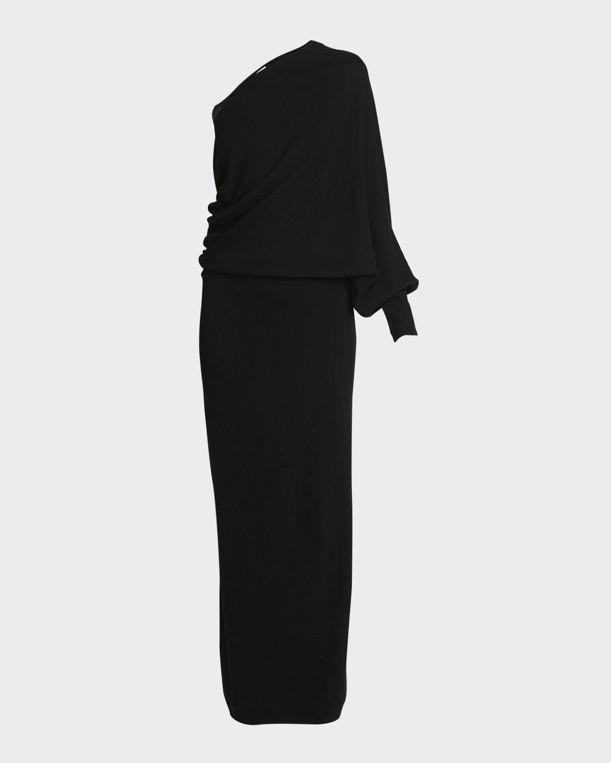 Shop Saint Laurent Draped One-shoulder Long-sleeve Cashmere Knit Maxi Dress In Nero