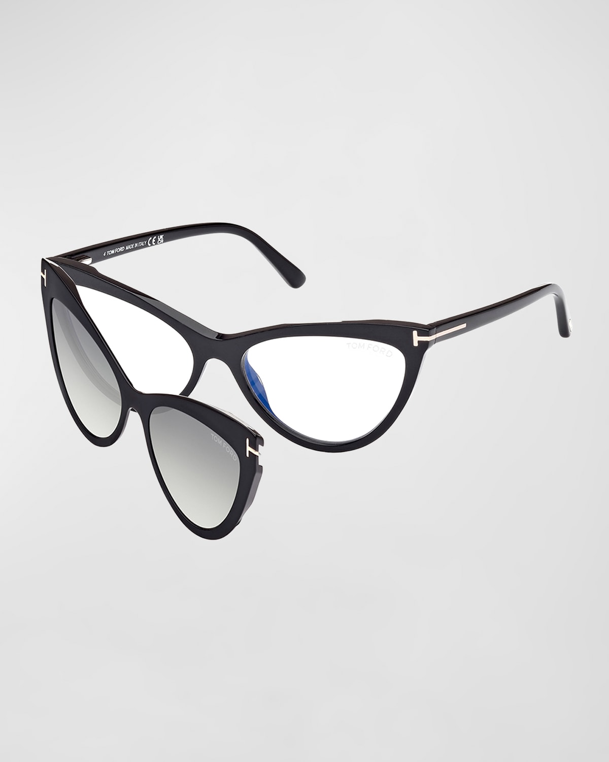 Shop Tom Ford Blue Blocking Acetate & Plastic Cat-eye Glasses With Clip-on Sun Lenses In 001 Black