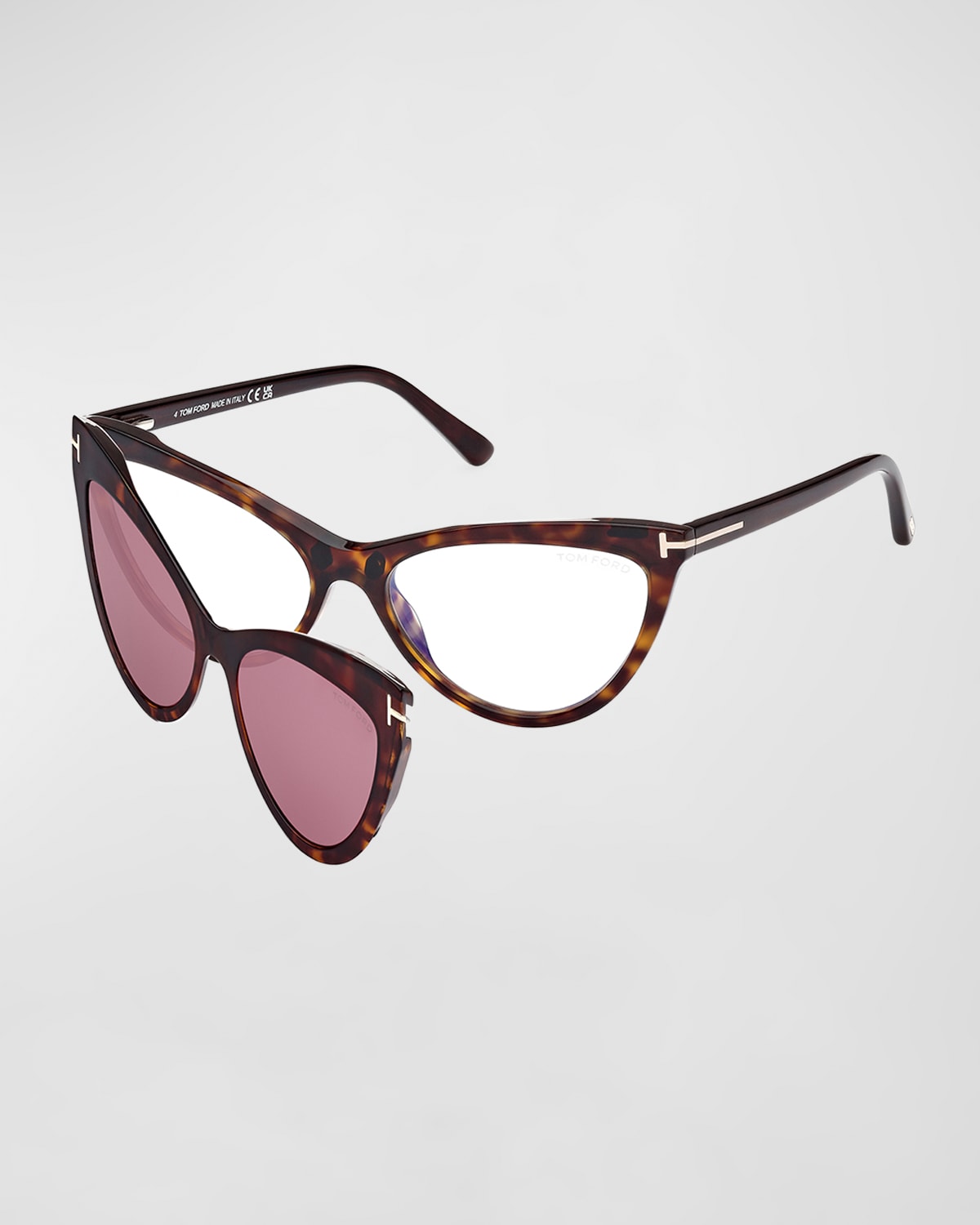 Shop Tom Ford Blue Blocking Acetate & Plastic Cat-eye Glasses With Clip-on Sun Lenses In 052 Brown