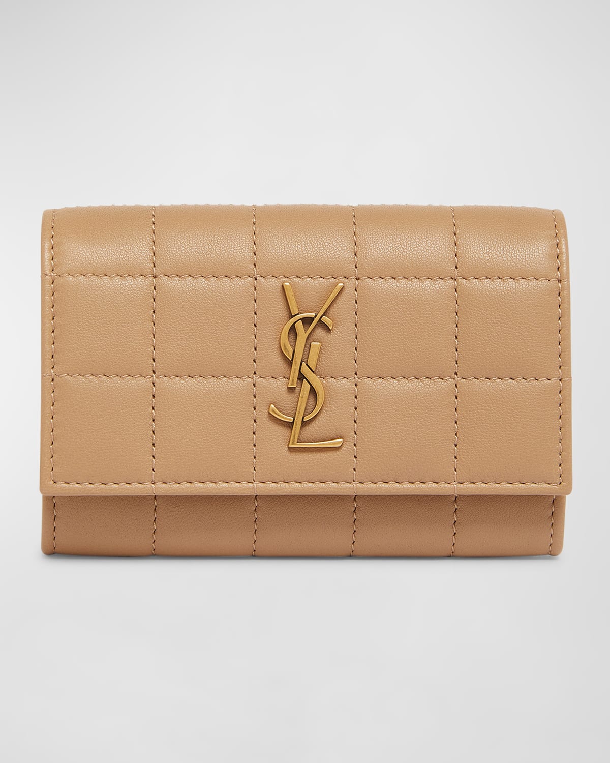 Saint Laurent Cassandra Ysl Card Holder In Quilted Leather In Dark Toffee