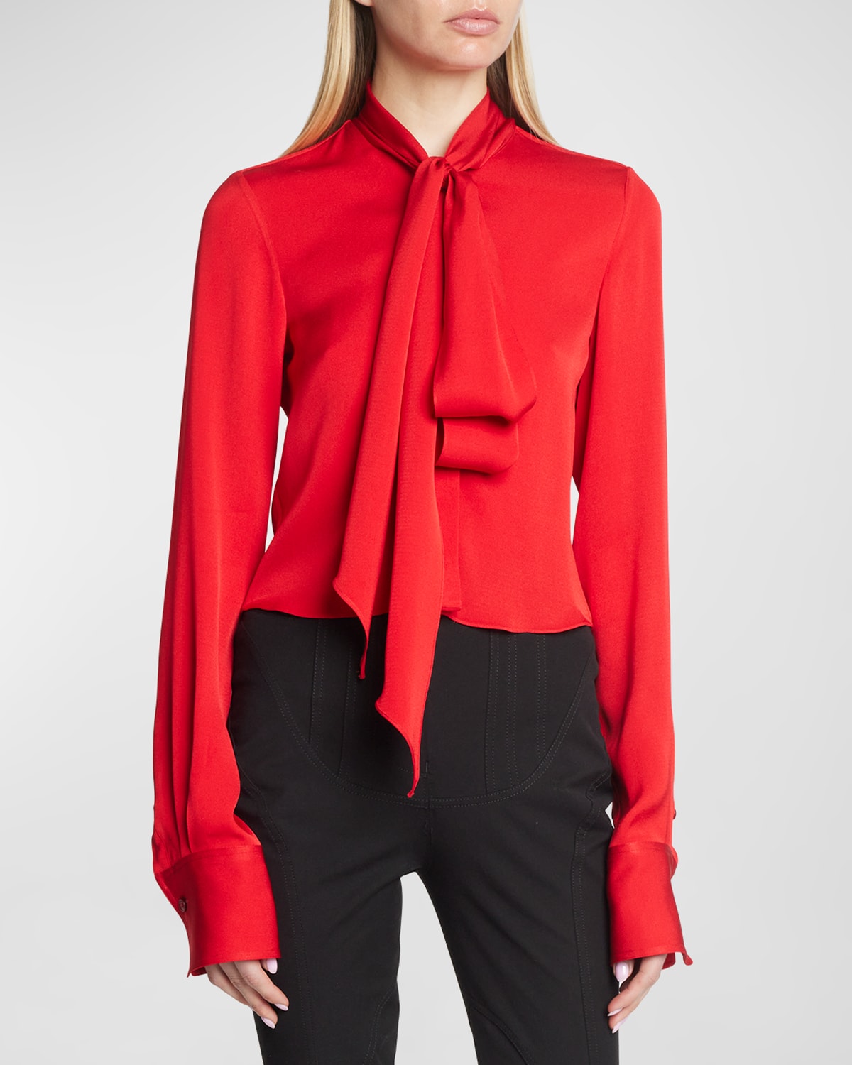 Shop Stella Mccartney Tie-neck Cropped Silk Blouse In 6527 Lipstick Red