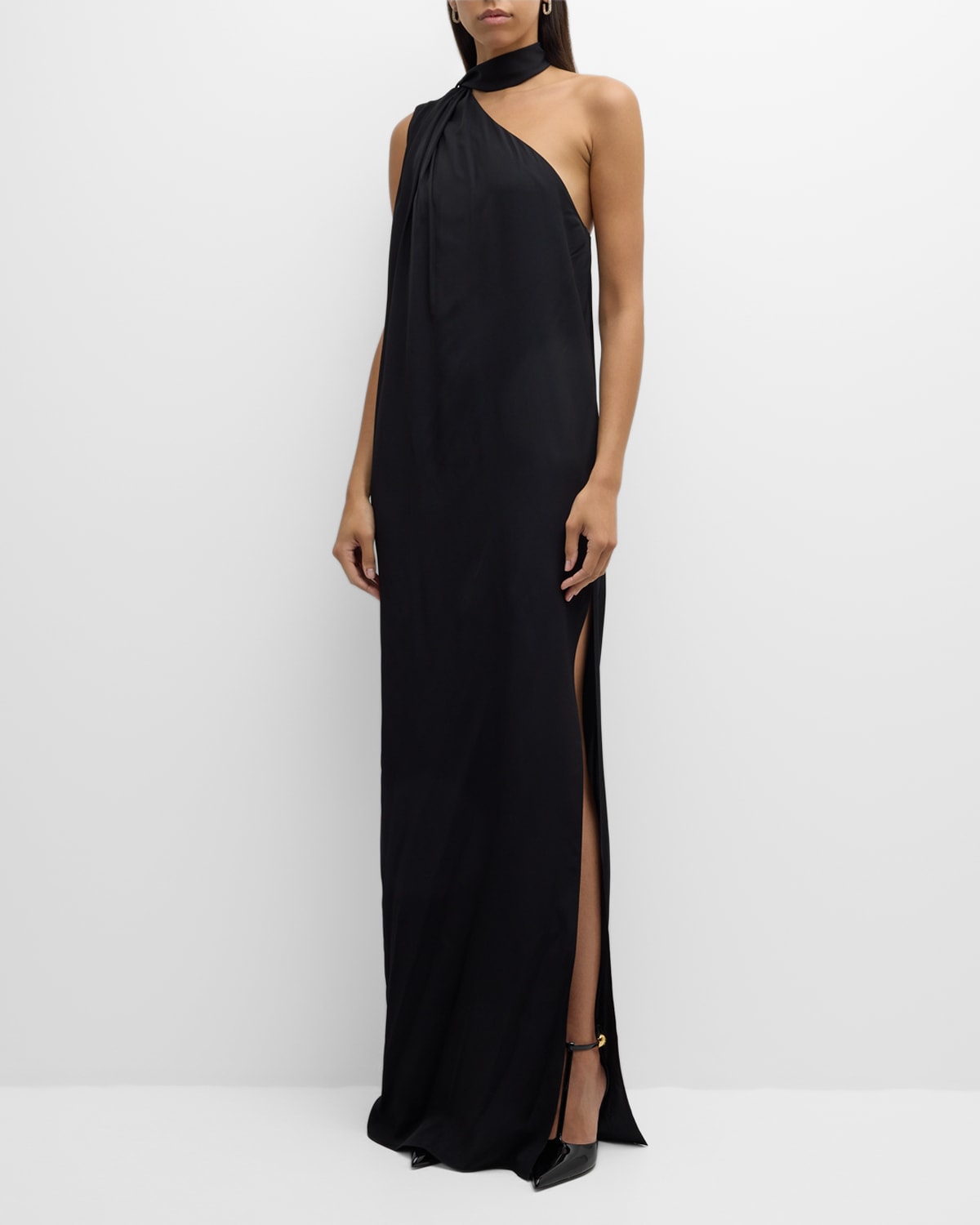 One-Shoulder Draped Column Gown