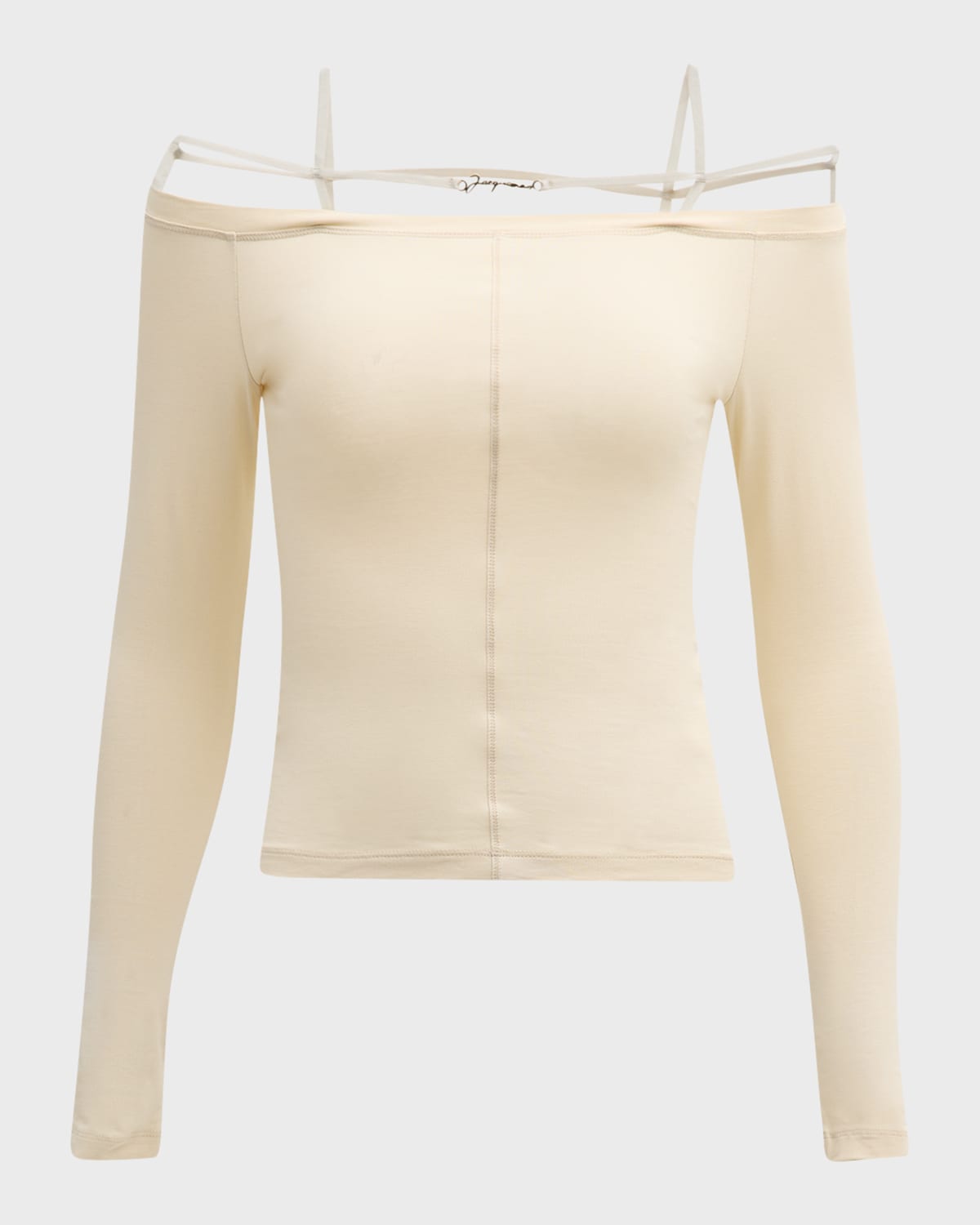Jacquemus Sierra Strappy Off-the-shoulder Long-sleeve T-shirt In Beige
