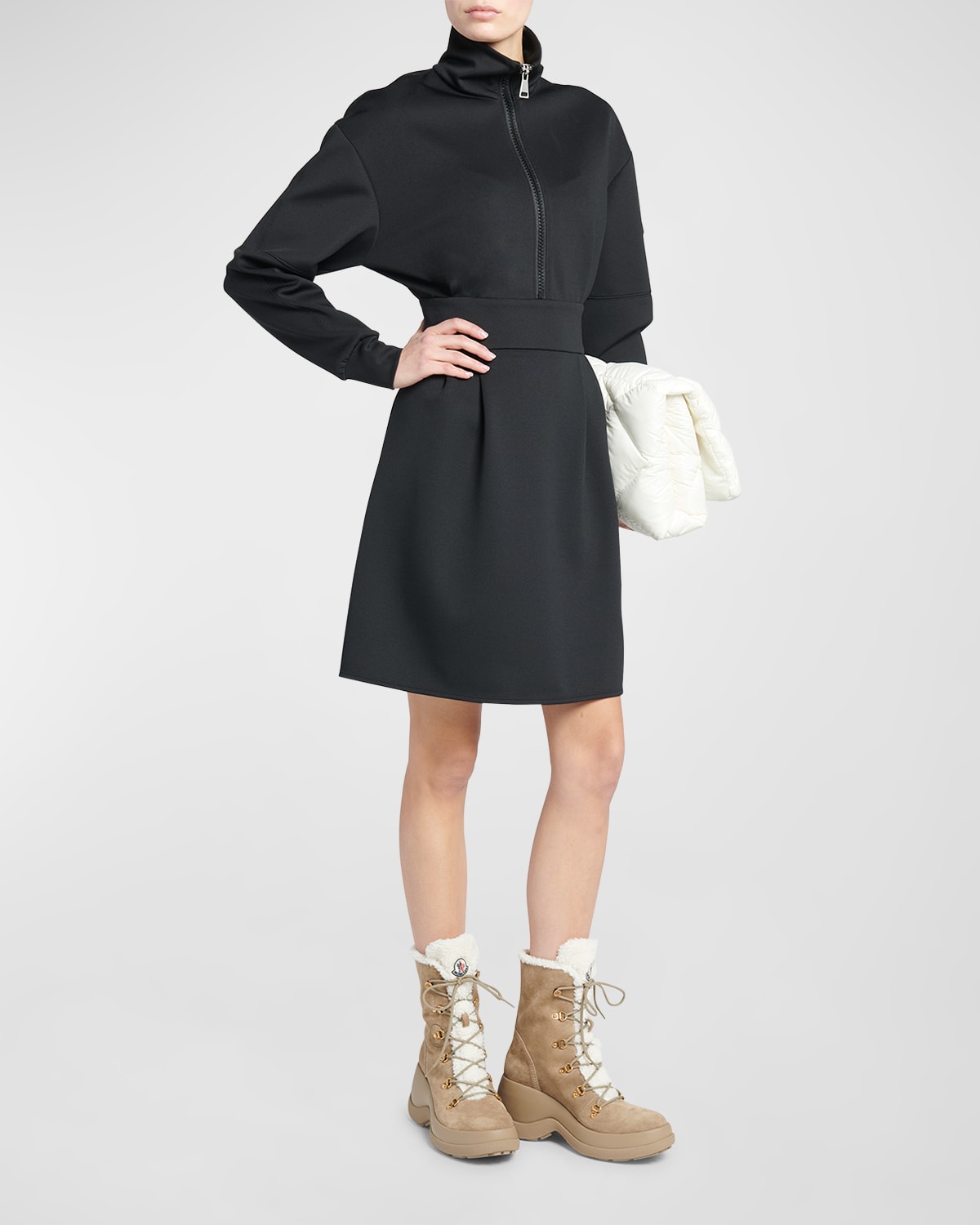 Shop Moncler Half-zip Short Dress In Black