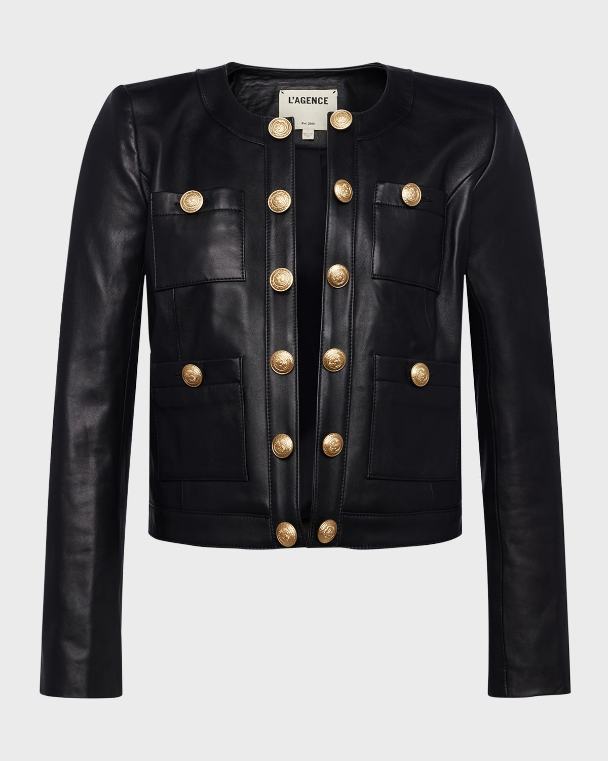 Shop L Agence Jayde Collarless Leather Jacket In Black