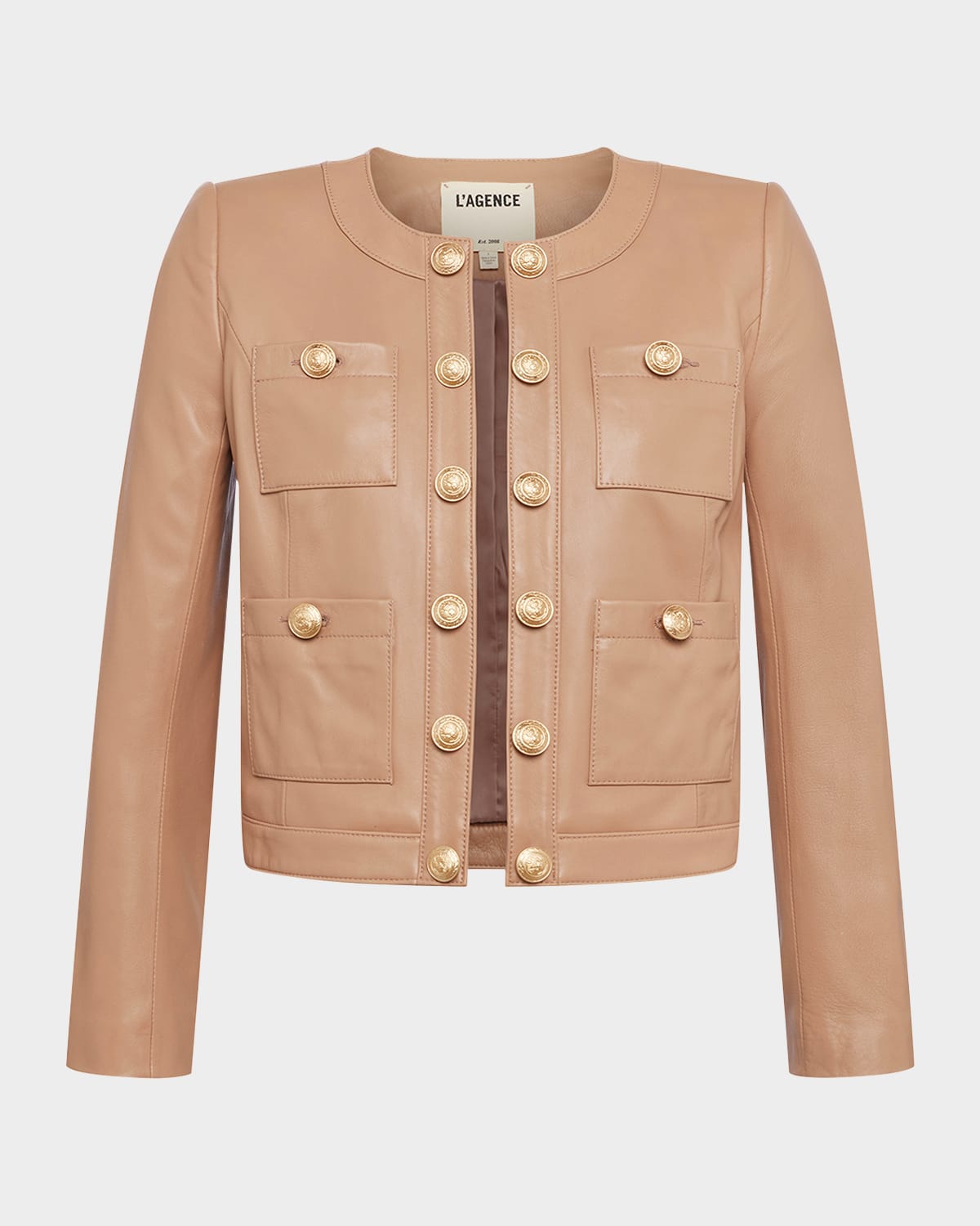 L Agence Jayde Collarless Leather Jacket In Dark Cappuccino