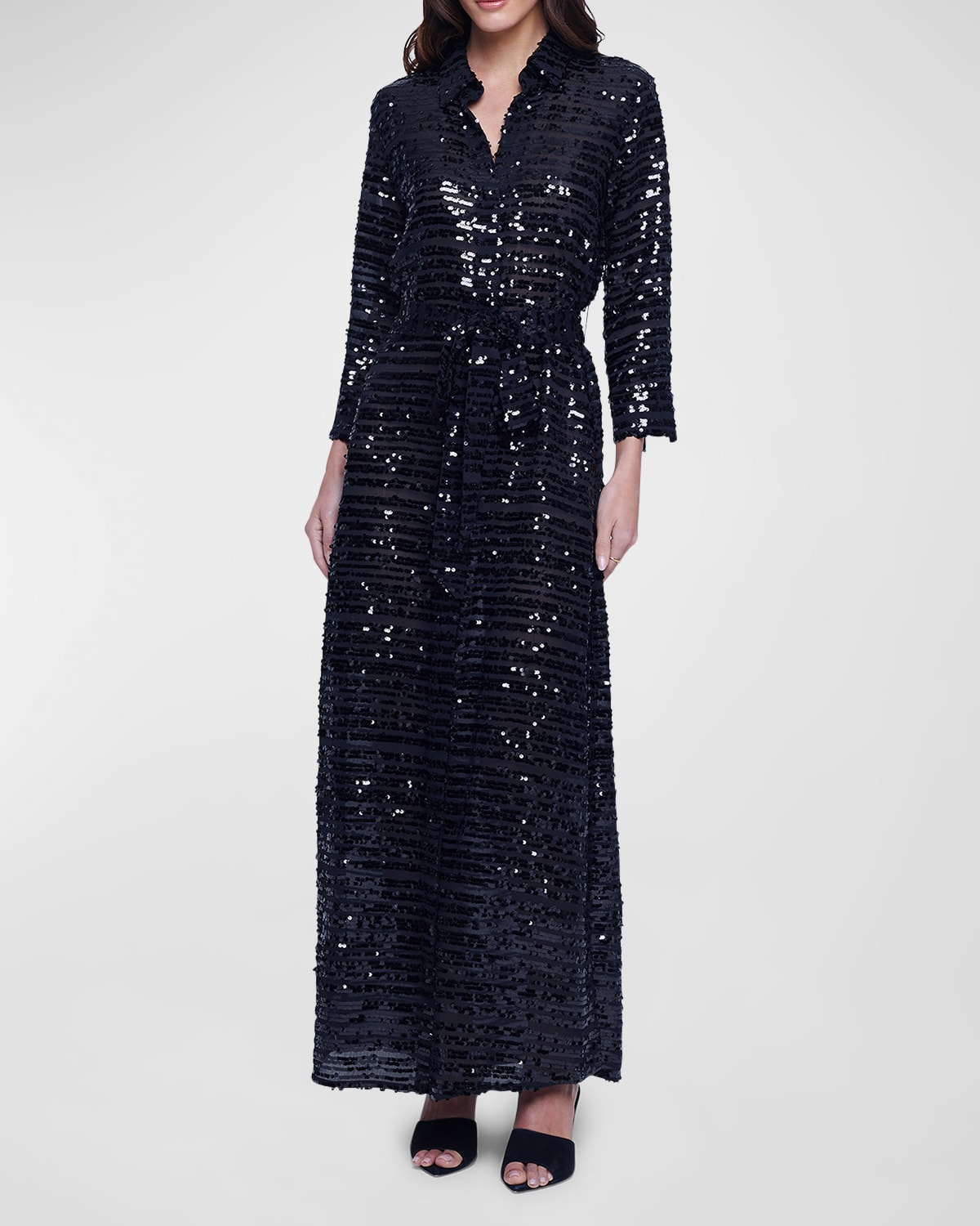 Shop L Agence Cameron Sequined Maxi Shirtdress In Black