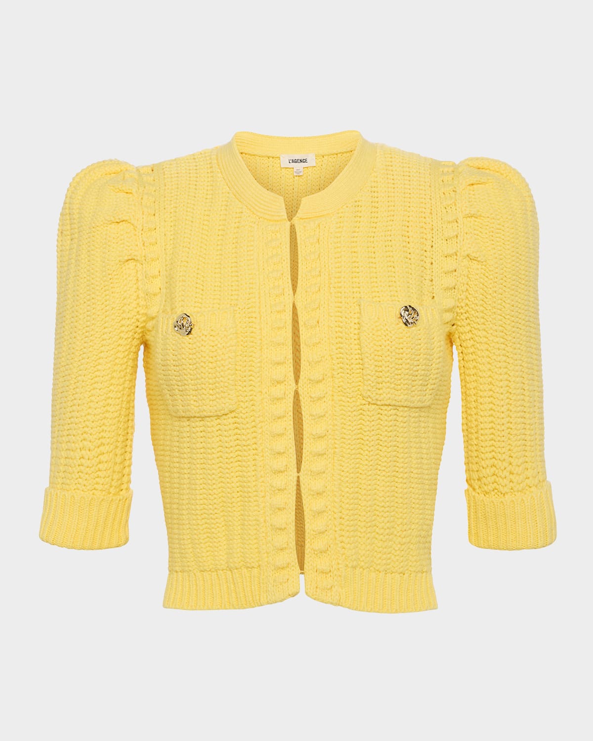 L Agence Delilah Crop Textured Cardigan Pale Yellow In Yellow