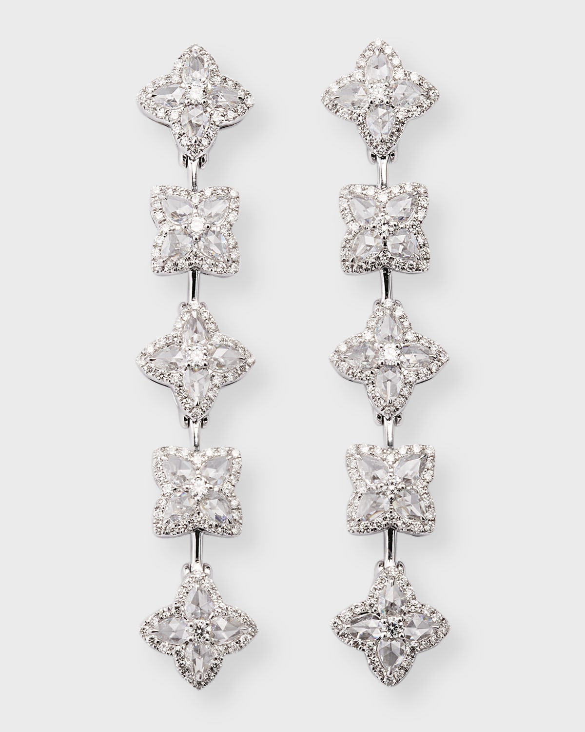 18K White Gold Simply Blossom Diamond Drop Earrings, 2"L
