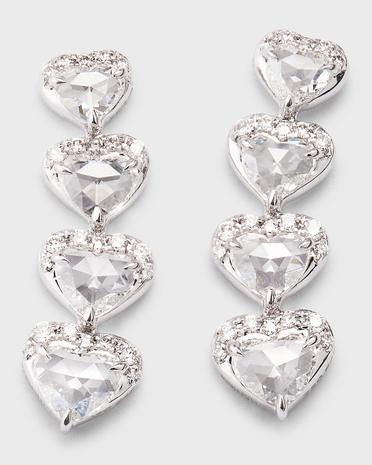 64 Facets 18k White Gold 4-heart Diamond Earring Crawlers