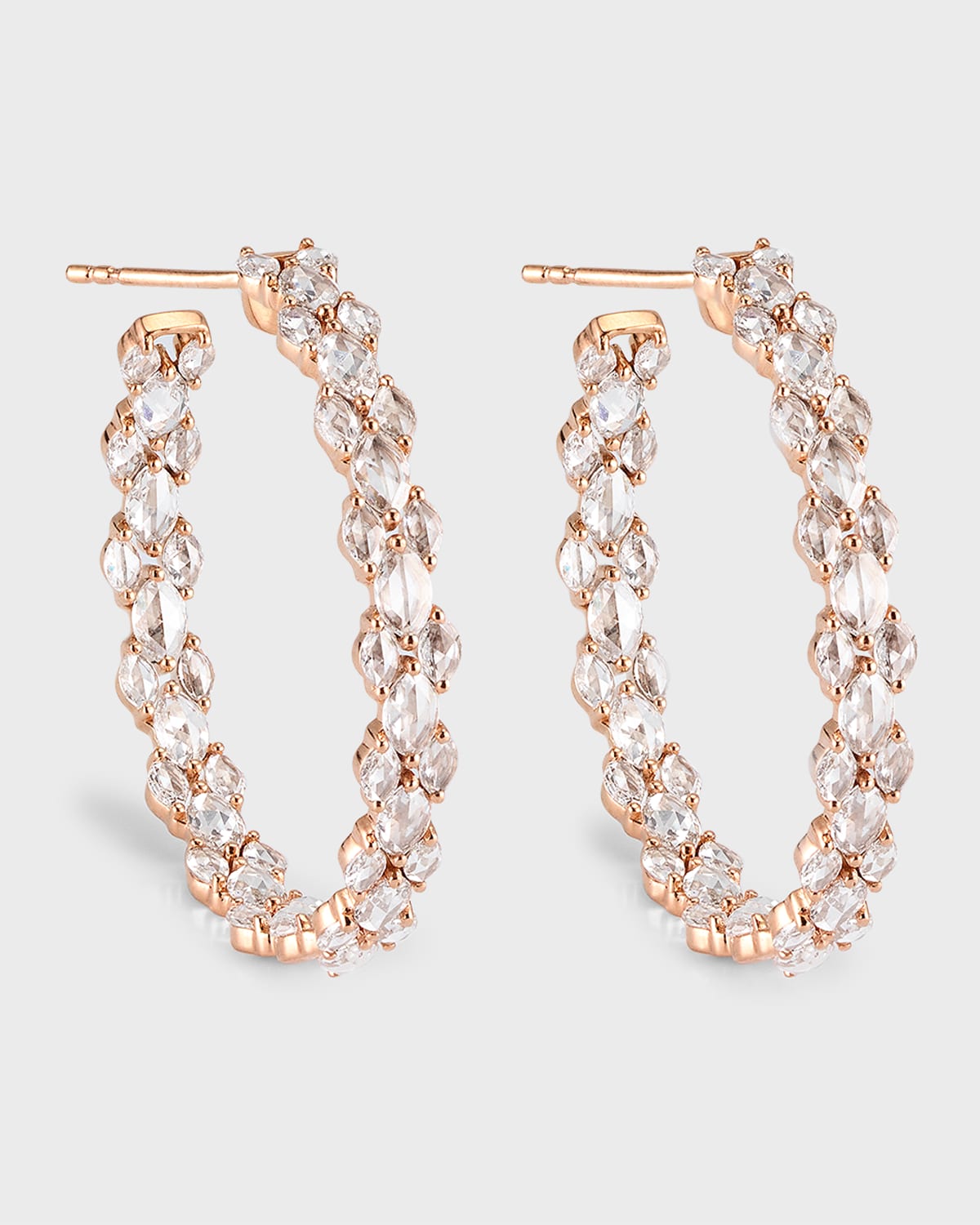 18K Rose Gold Marquise Diamond Small Hoop Earrings