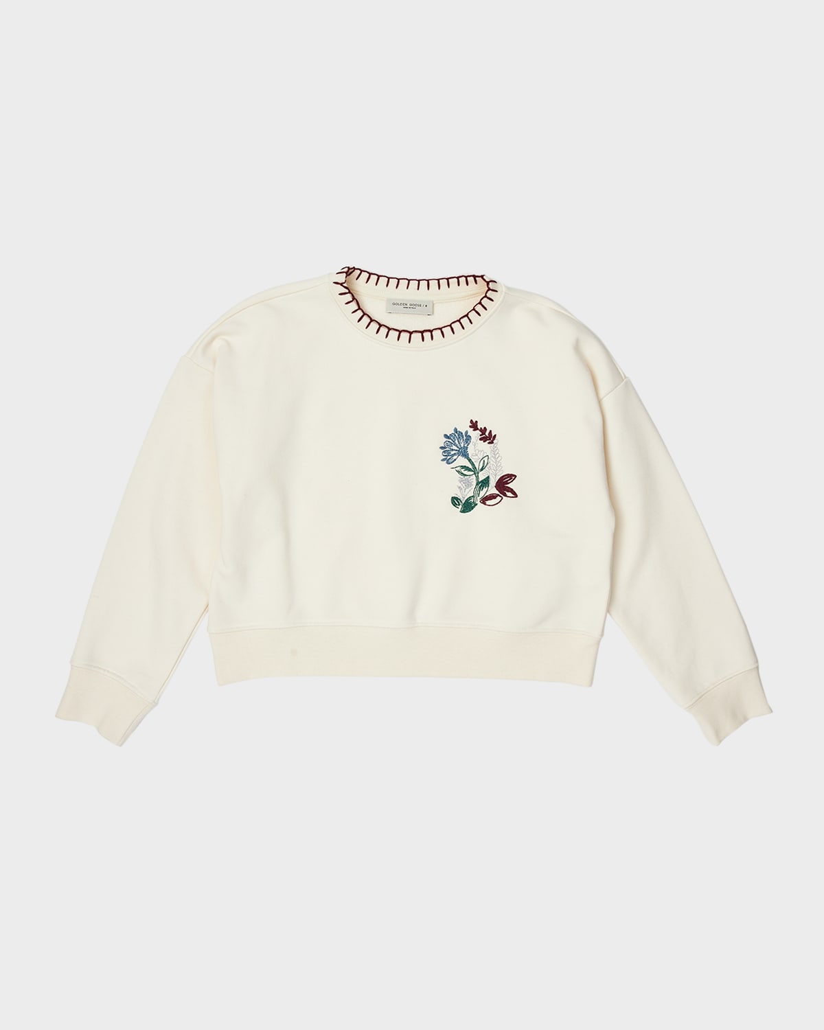 Golden Goose Kids' Girl's Cropped Embroidered Floral Sweatshirt In Arctic Wolf 11364