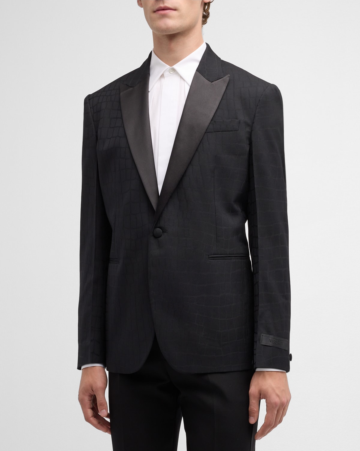 Shop Versace Men's Crocodile Jacquard Tuxedo Jacket In Black