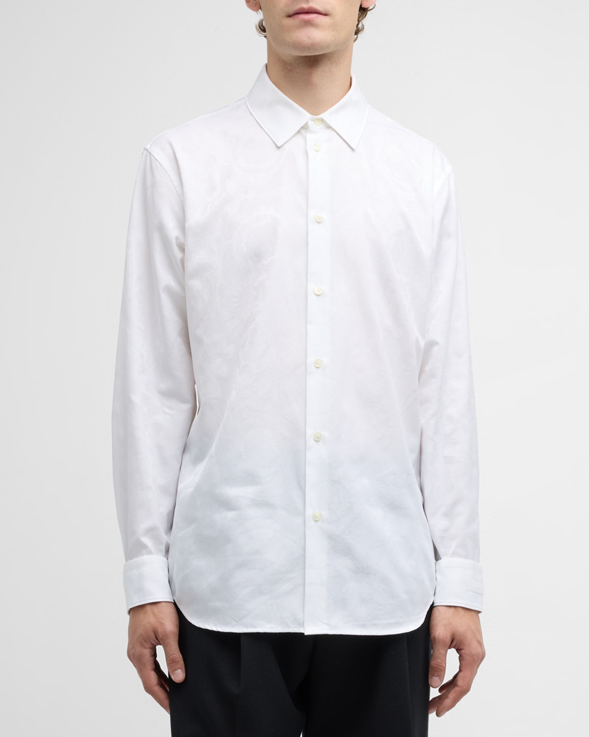 Shop Versace Men's Barocco Jacquard Sport Shirt In Optical White
