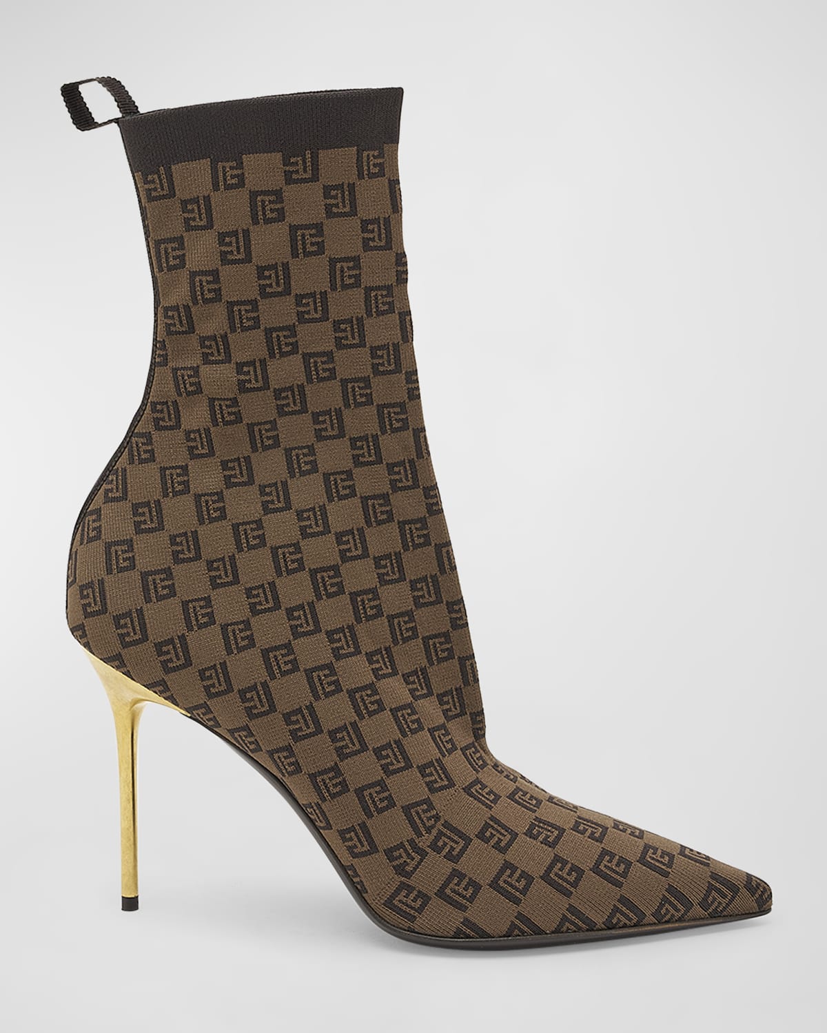 Balmain Skye Monogram Knit Stiletto Booties In Wfp Marron