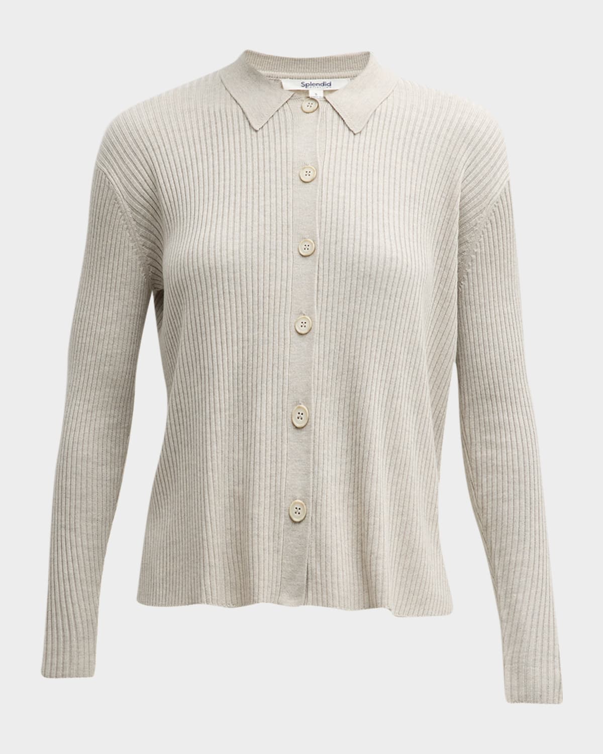 Splendid Georgie Elbow Sleeve Rib Button-up Sweater In Oat Heather